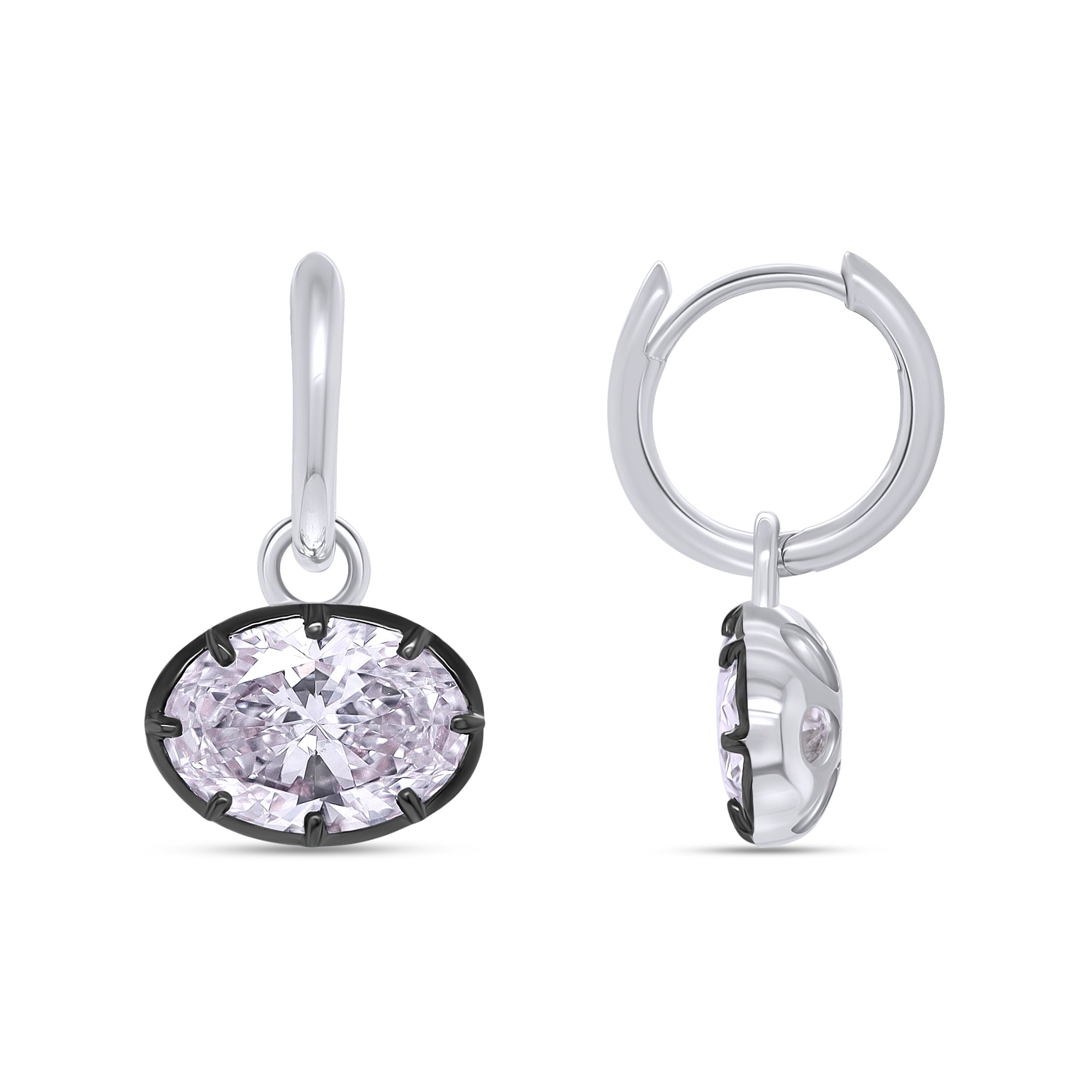 Huggie Earrings For Women, Oval Shape Lab Grown Diamond Two Tone Huggie Earring