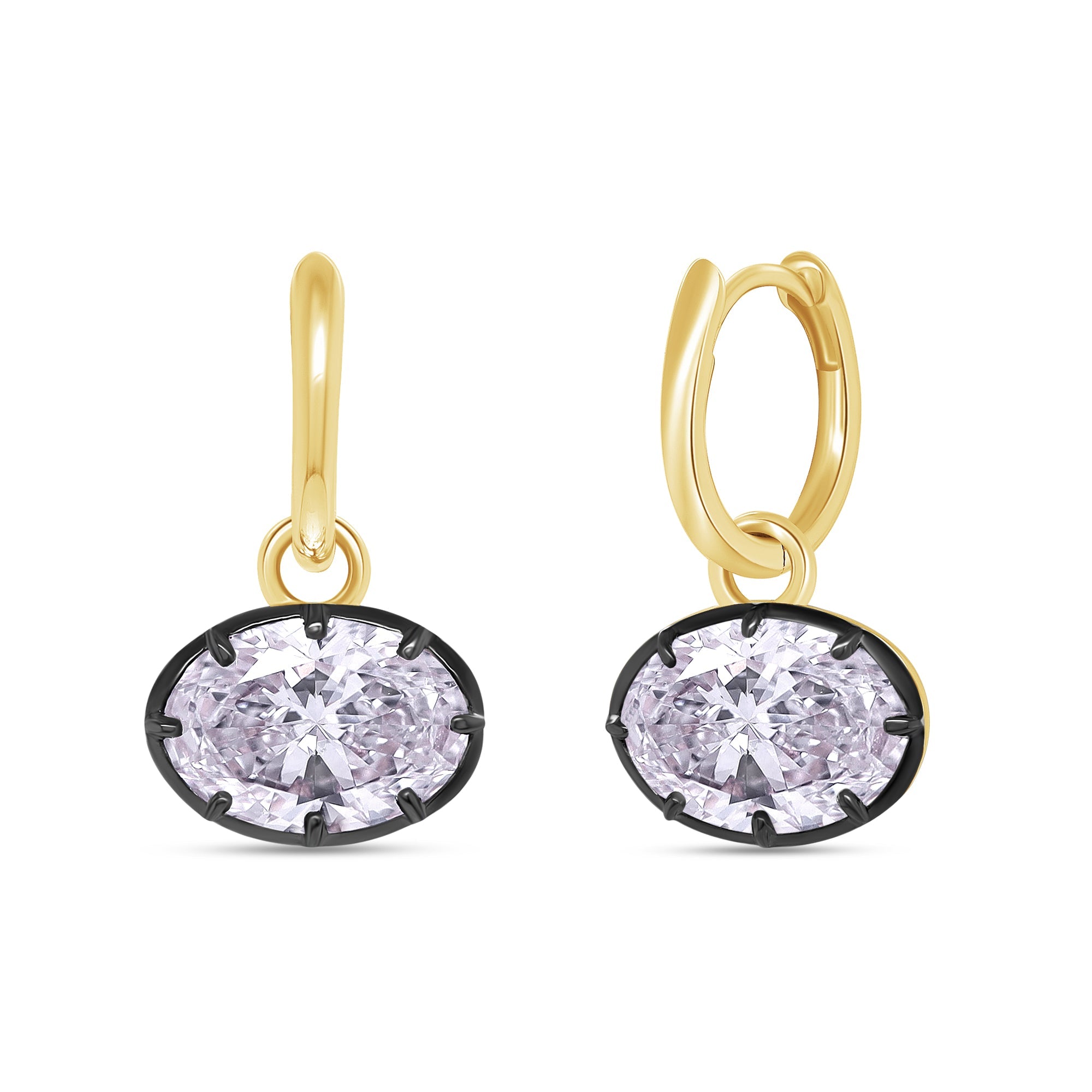 Huggie Earrings For Women, Oval Shape Lab Grown Diamond Two Tone Huggie Earring