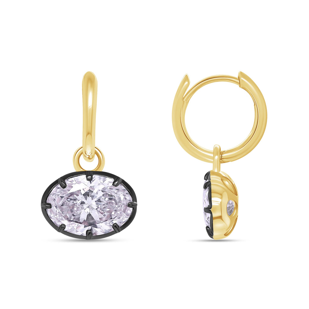 Huggie Earrings For Women, Oval Shape Lab Grown Diamond Two Tone Huggie Earring