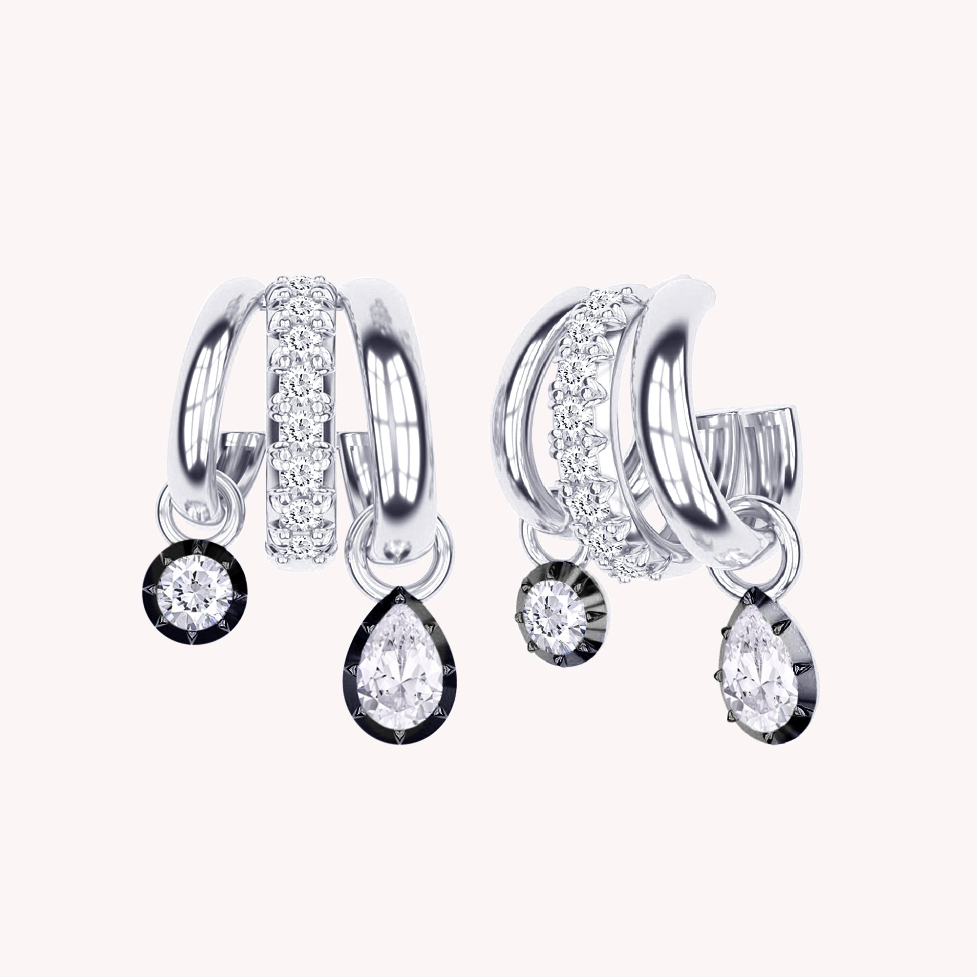 Dangle Earrings for Women, Lab Grown Two Tone 3 Row Hoop Earring