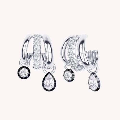 Dangle Earrings for Women, Lab Grown Two Tone 3 Row Hoop Earring