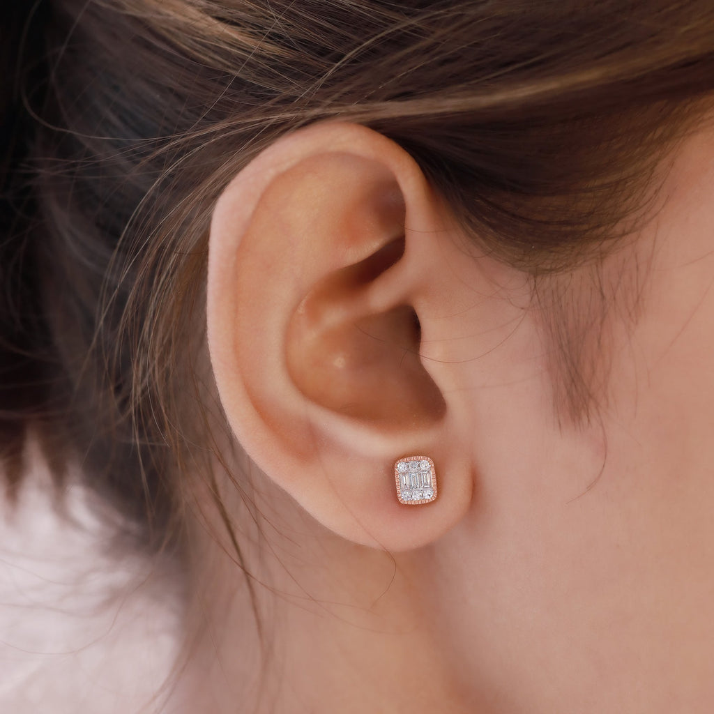 Rectangle Champagne Crystal Stud Earrings