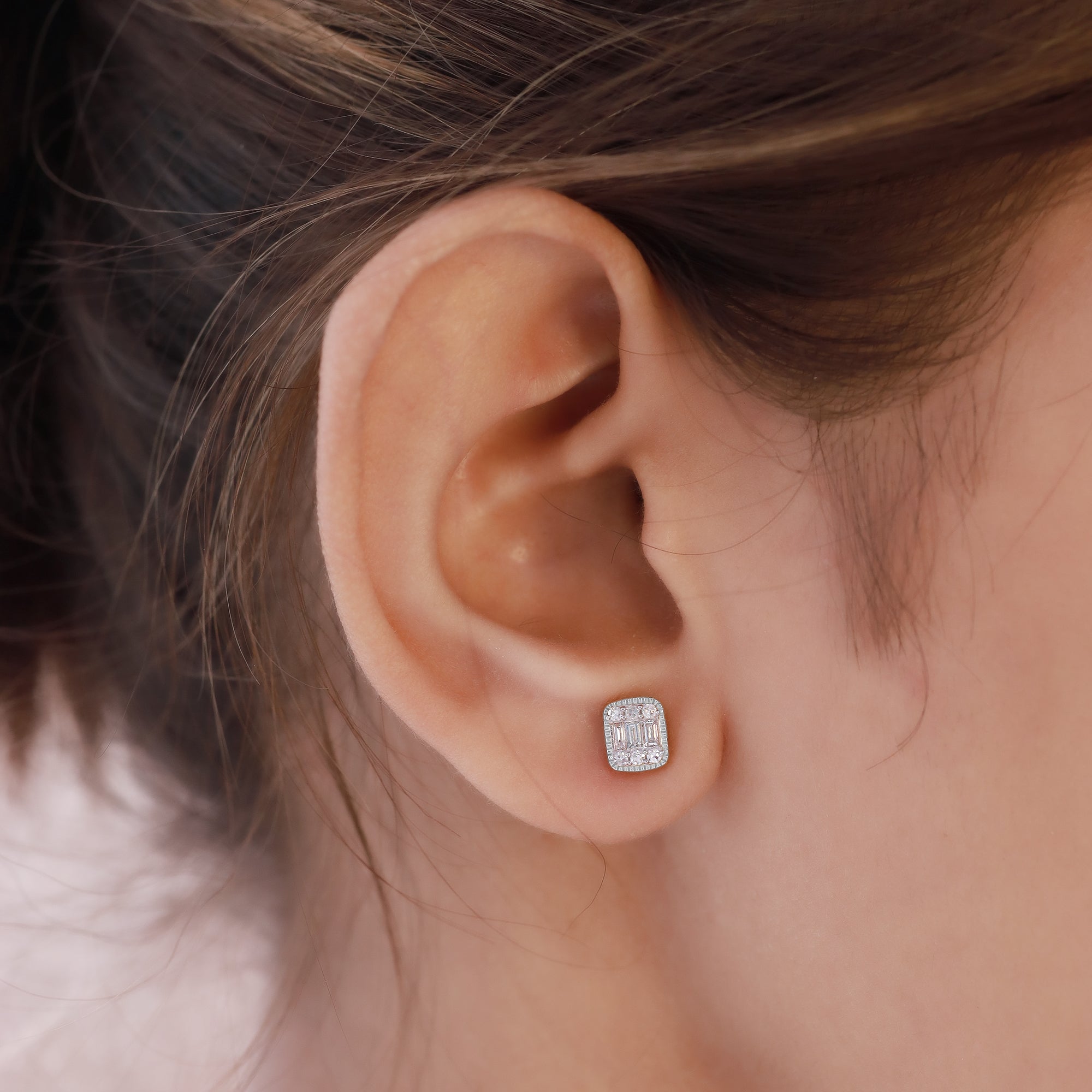 Rectangle Champagne Crystal Stud Earrings