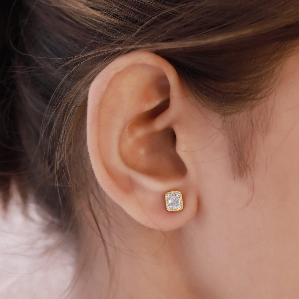 Rectangle Champagne Crystal Stud Earrings