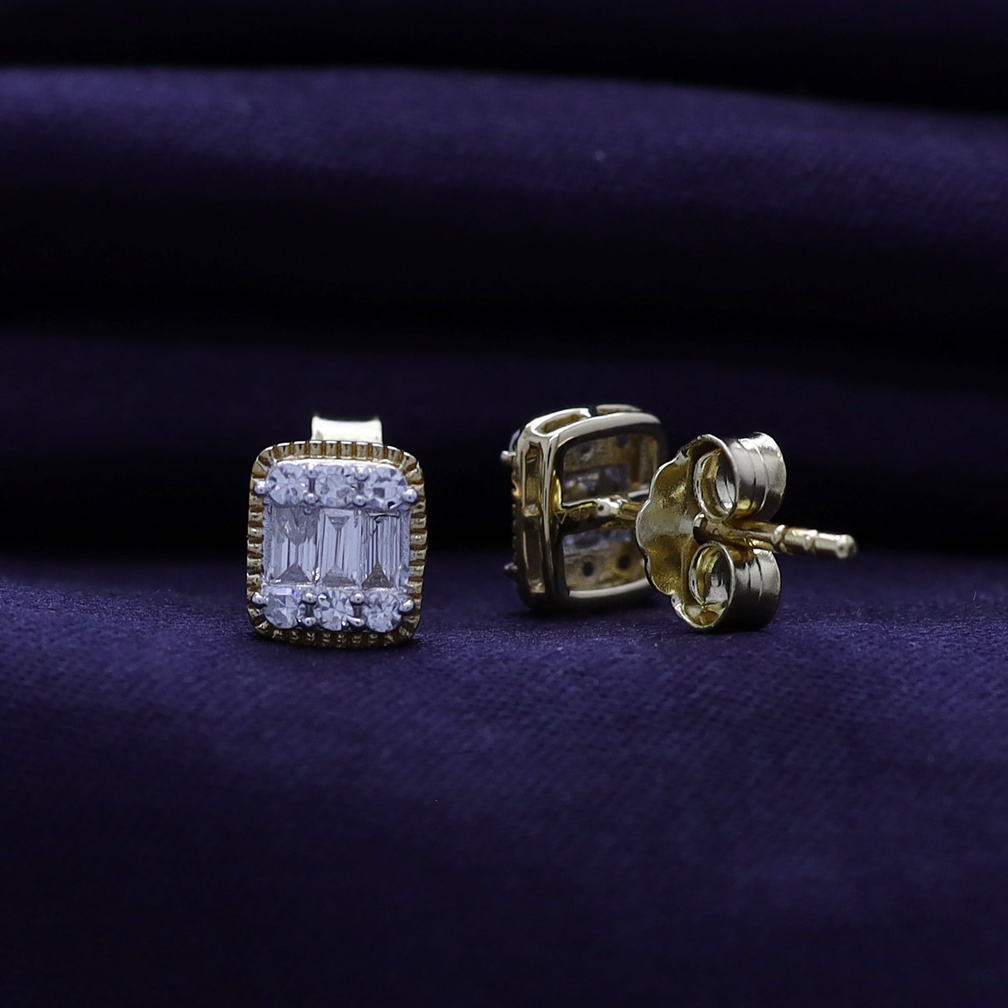 Rectangle Champagne Crystal Stud Earrings