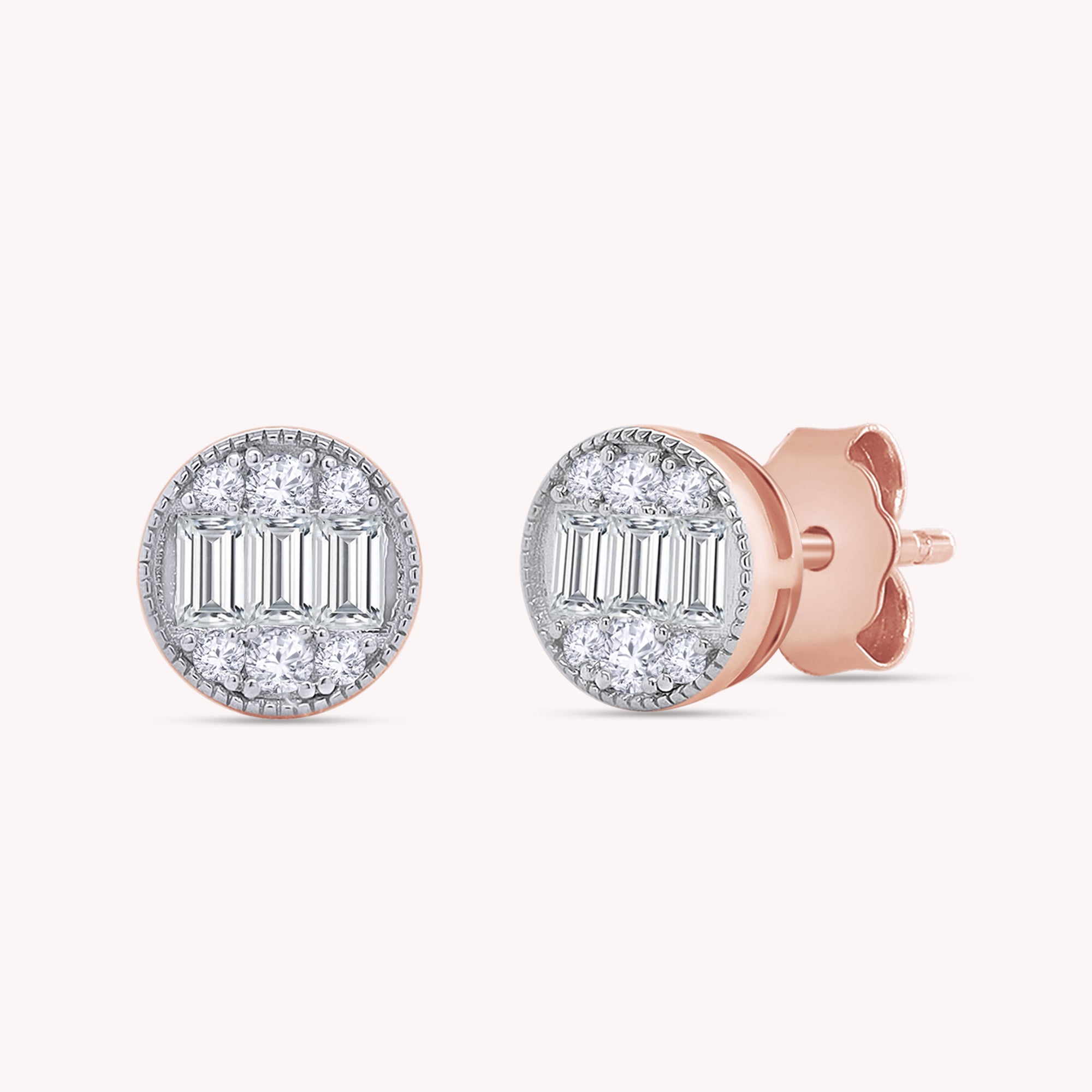 Tapered Baguette and Round Shape Lab Grown Diamond Sparkling Stud Earrings