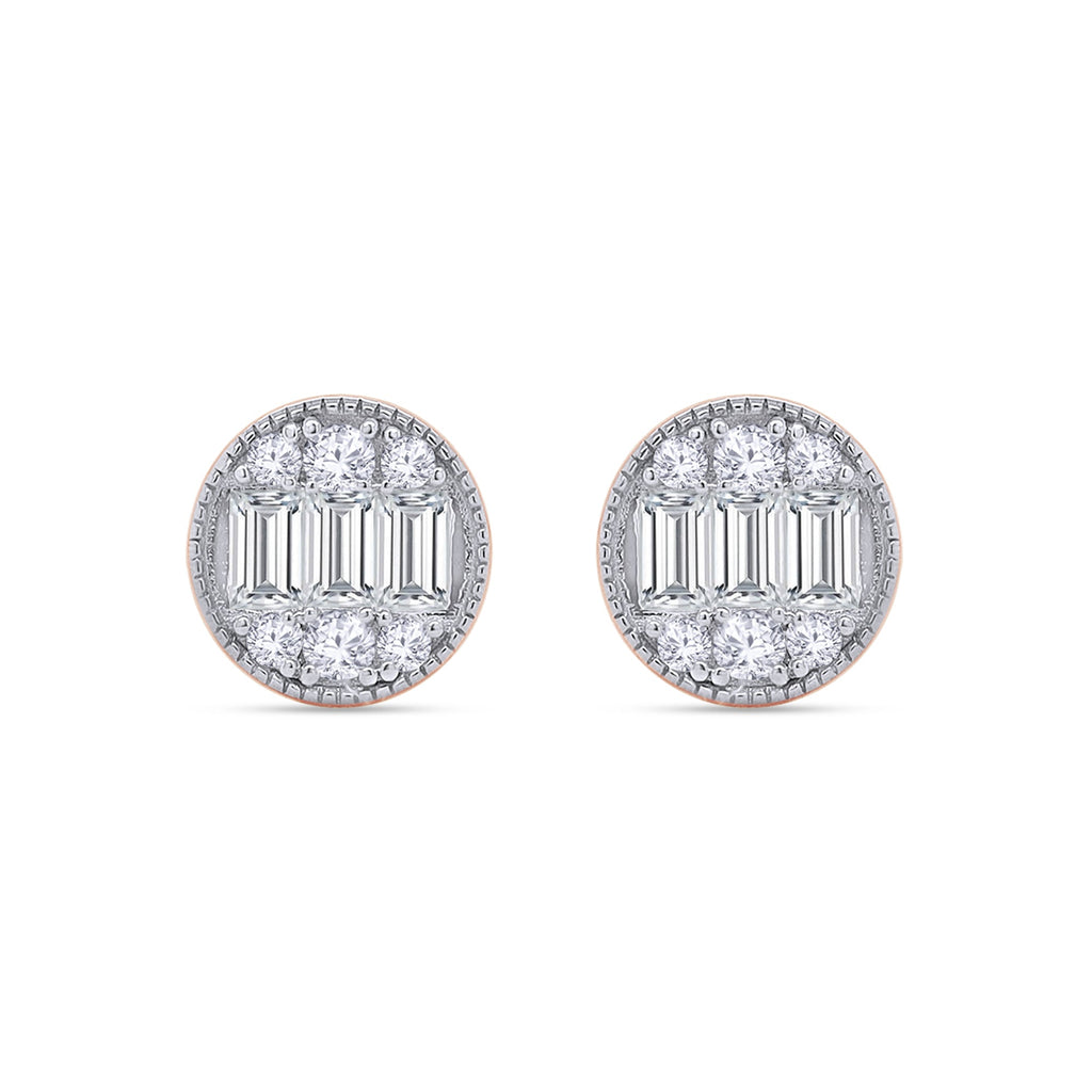 Tapered Baguette and Round Shape Lab Grown Diamond Sparkling Stud Earrings