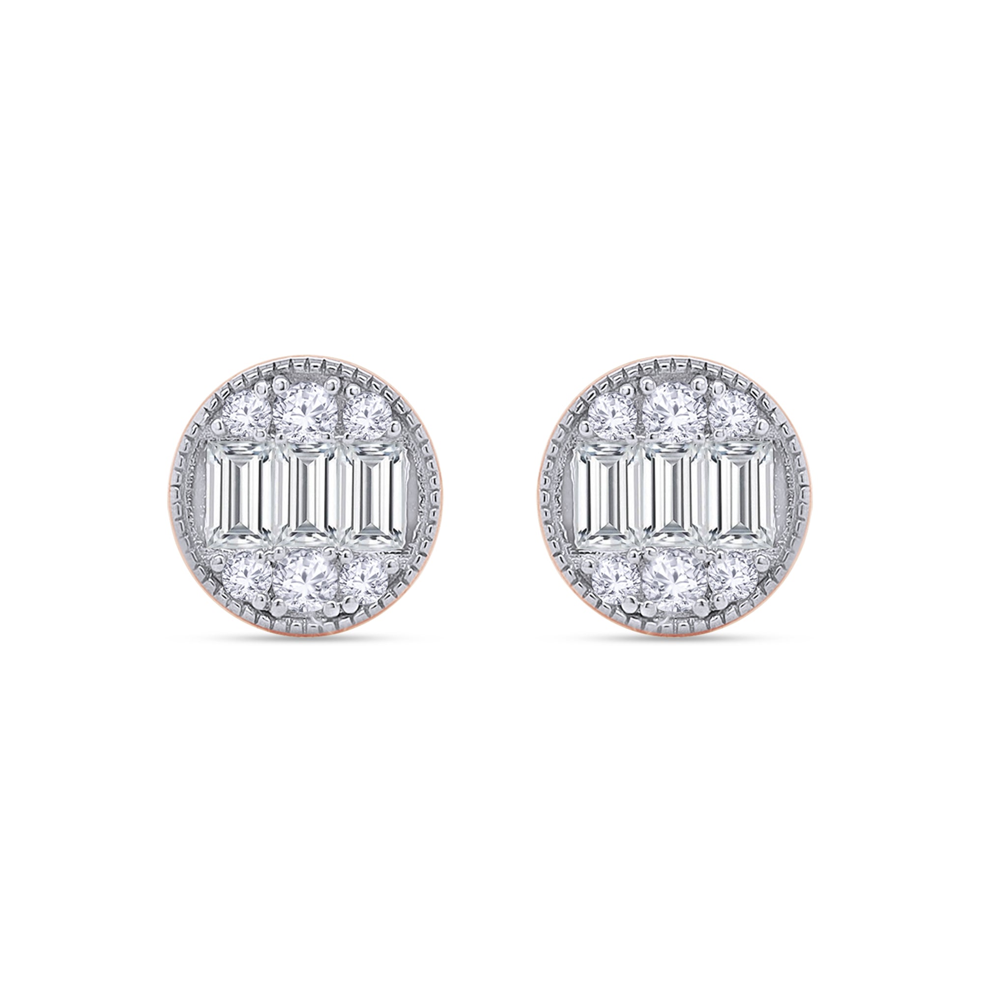 Tapered Baguette and Round Shape Lab Grown Diamond Sparkling Stud Earrings