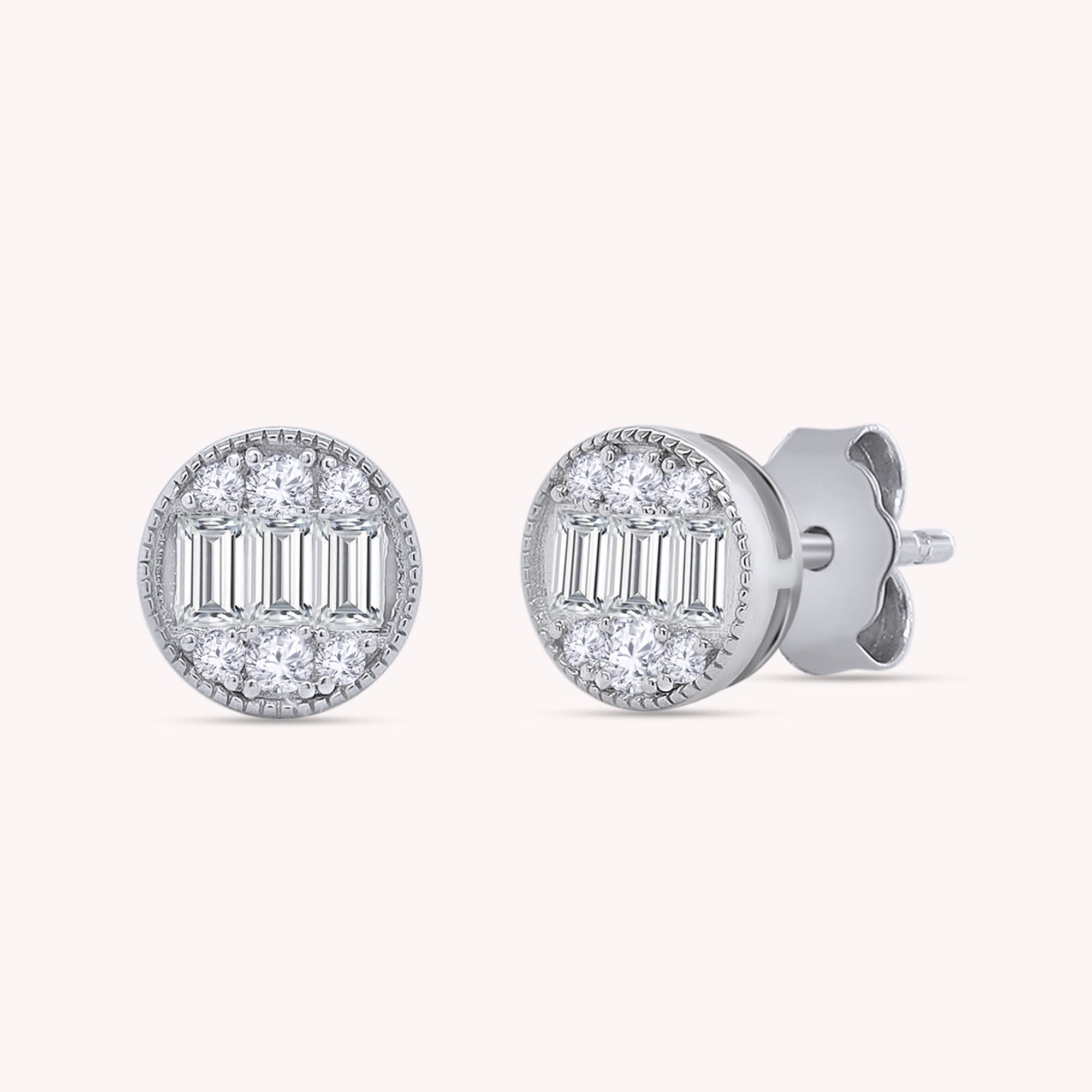 Tapered Baguette and Round Shape Lab Grown Diamond Sparkling Stud Earrings