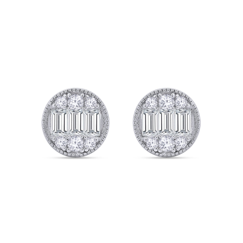 Tapered Baguette and Round Shape Lab Grown Diamond Sparkling Stud Earrings