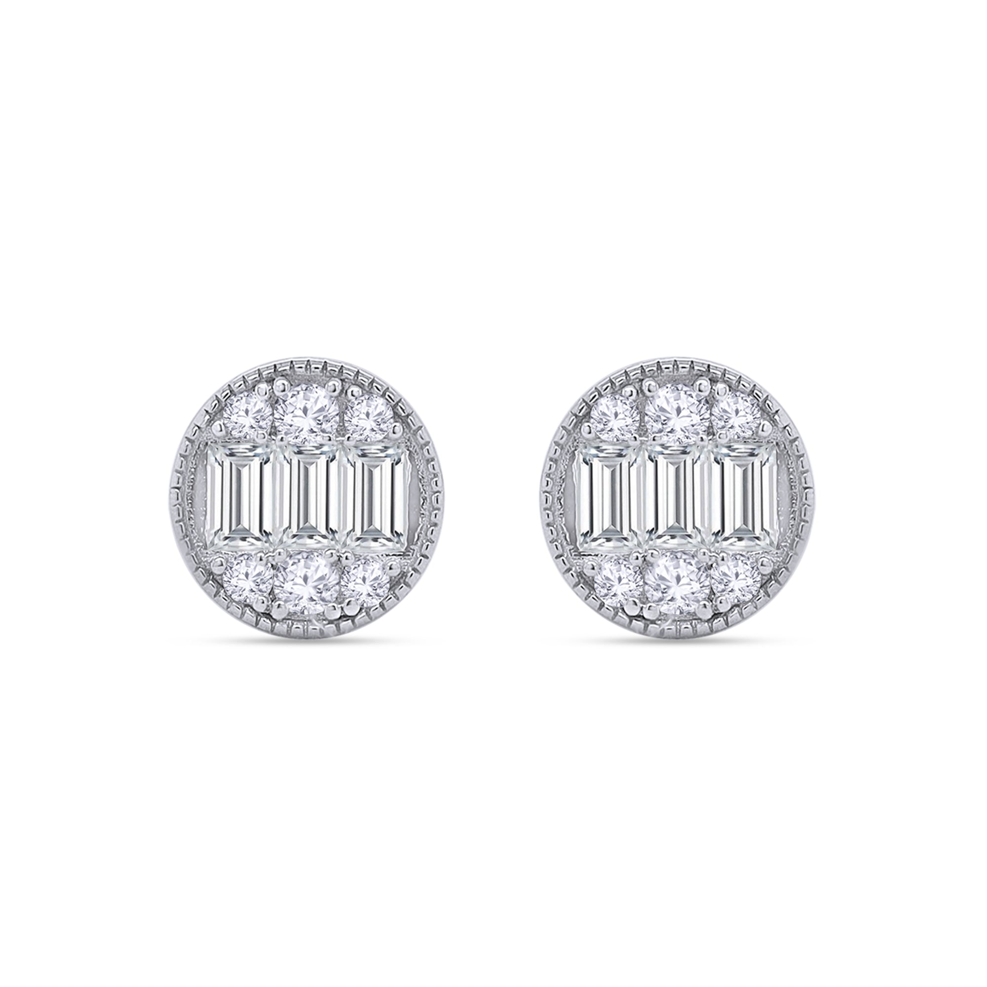 Tapered Baguette and Round Shape Lab Grown Diamond Sparkling Stud Earrings