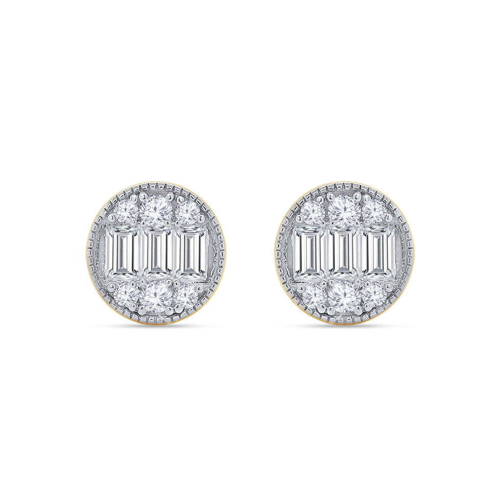 Tapered Baguette and Round Shape Lab Grown Diamond Sparkling Stud Earrings