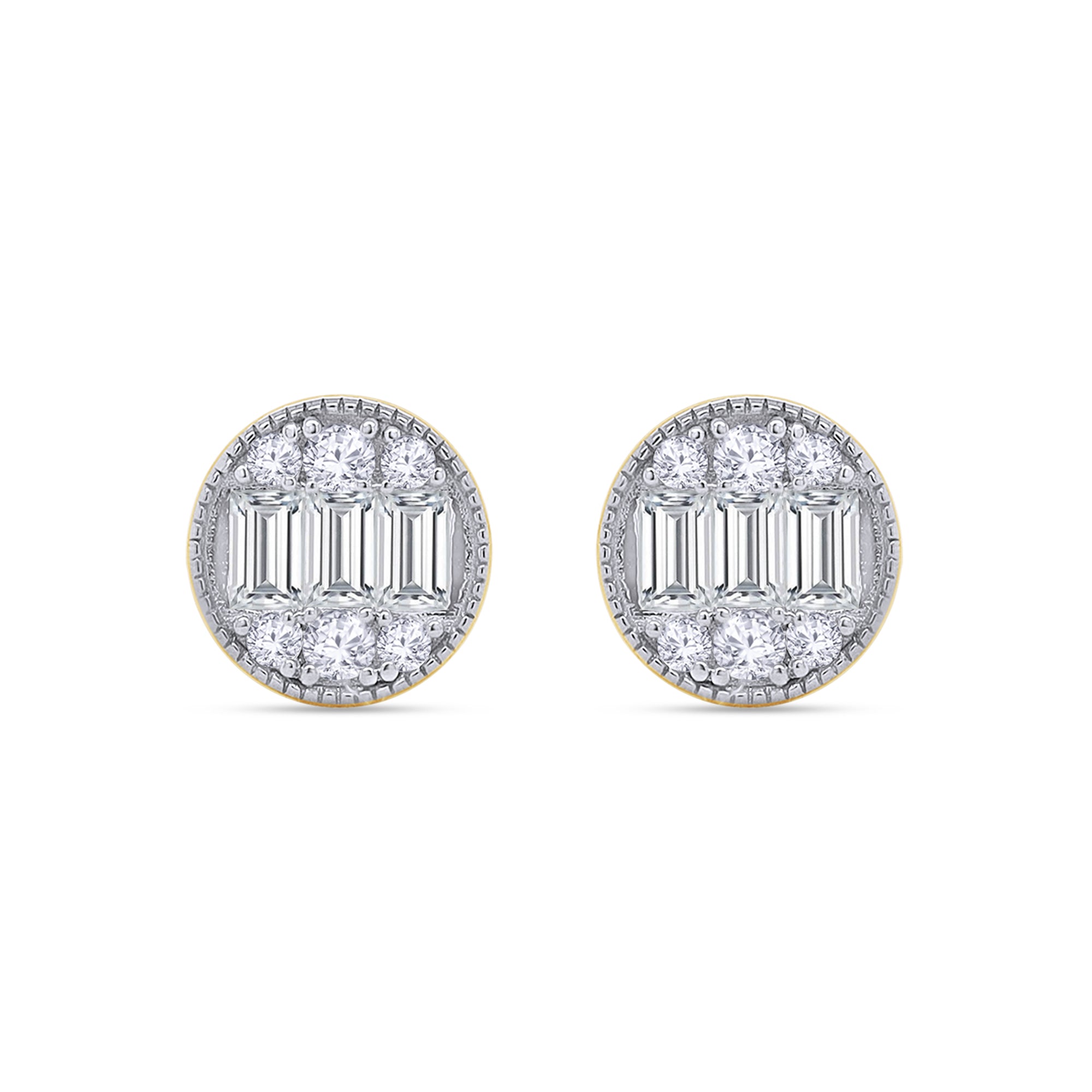 Tapered Baguette and Round Shape Lab Grown Diamond Sparkling Stud Earrings
