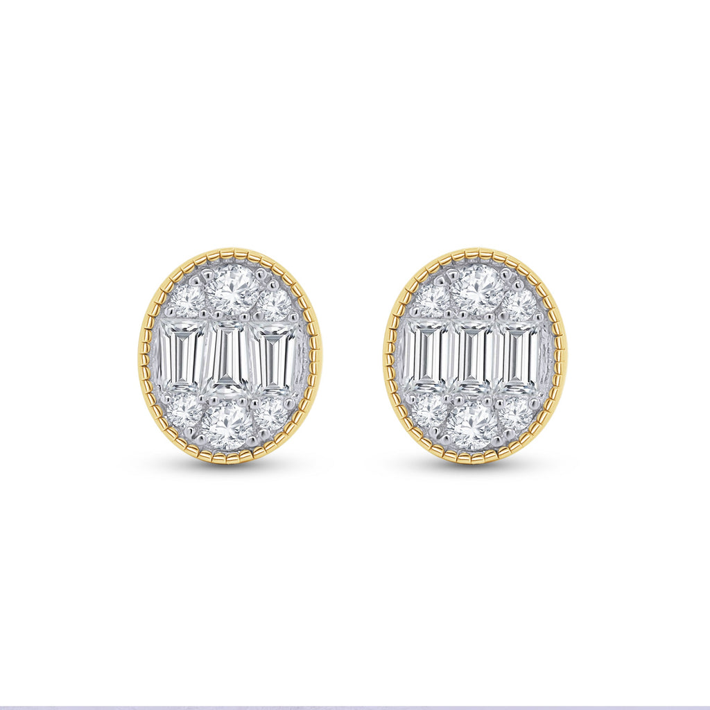 Oval-Shaped Lab Grown Round & Baguette Stud Earrings