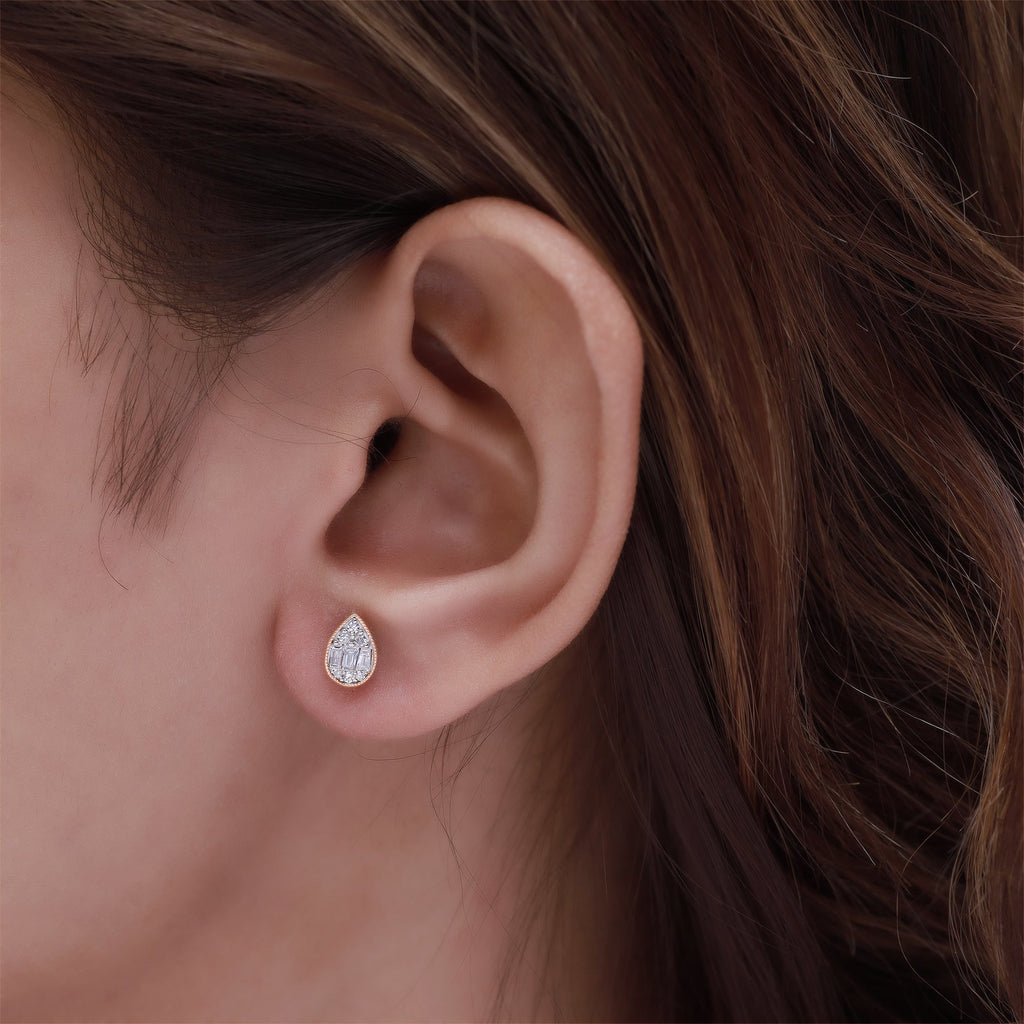 Pear Shape Cluster Diamond Stud Earring