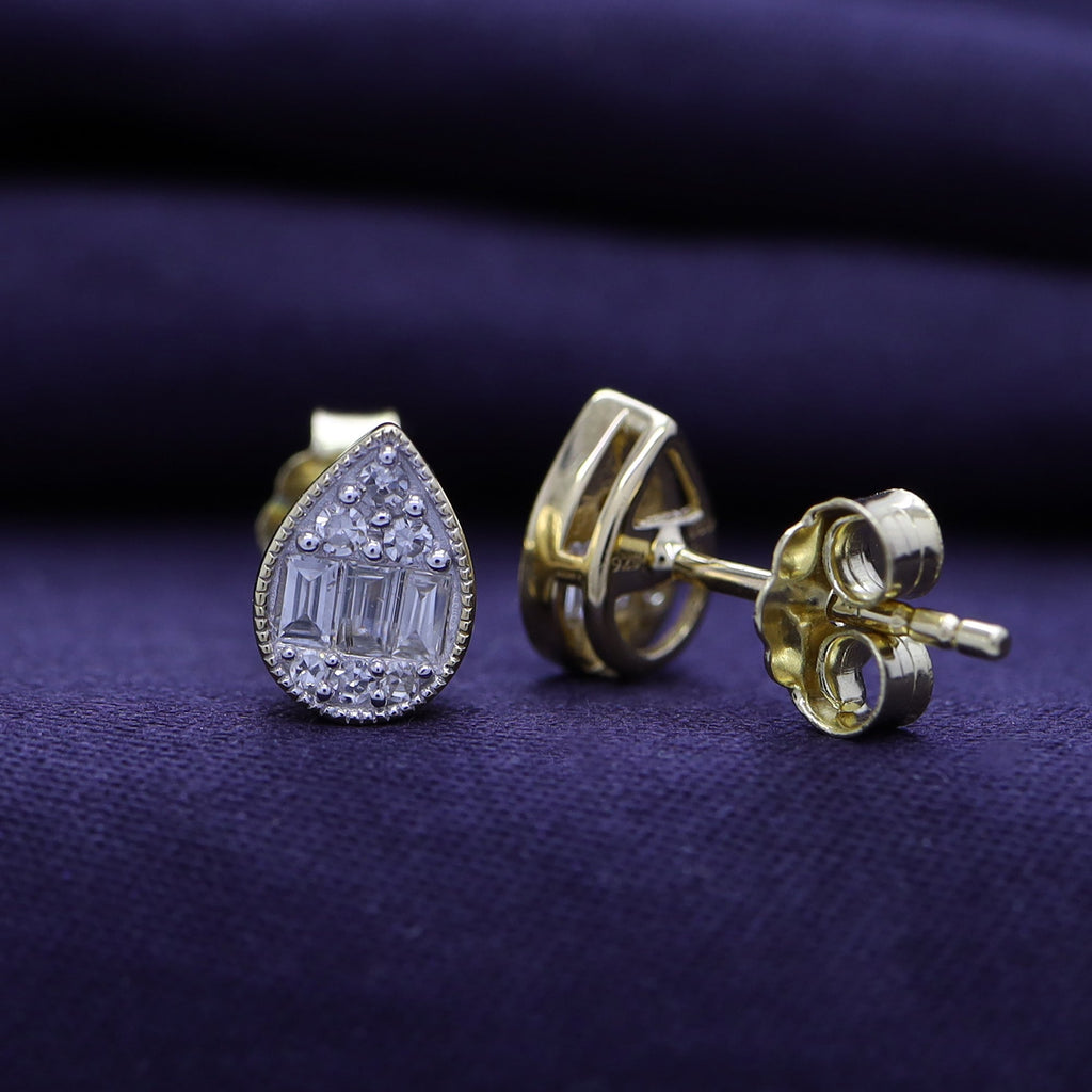 Pear Shape Cluster Diamond Stud Earring