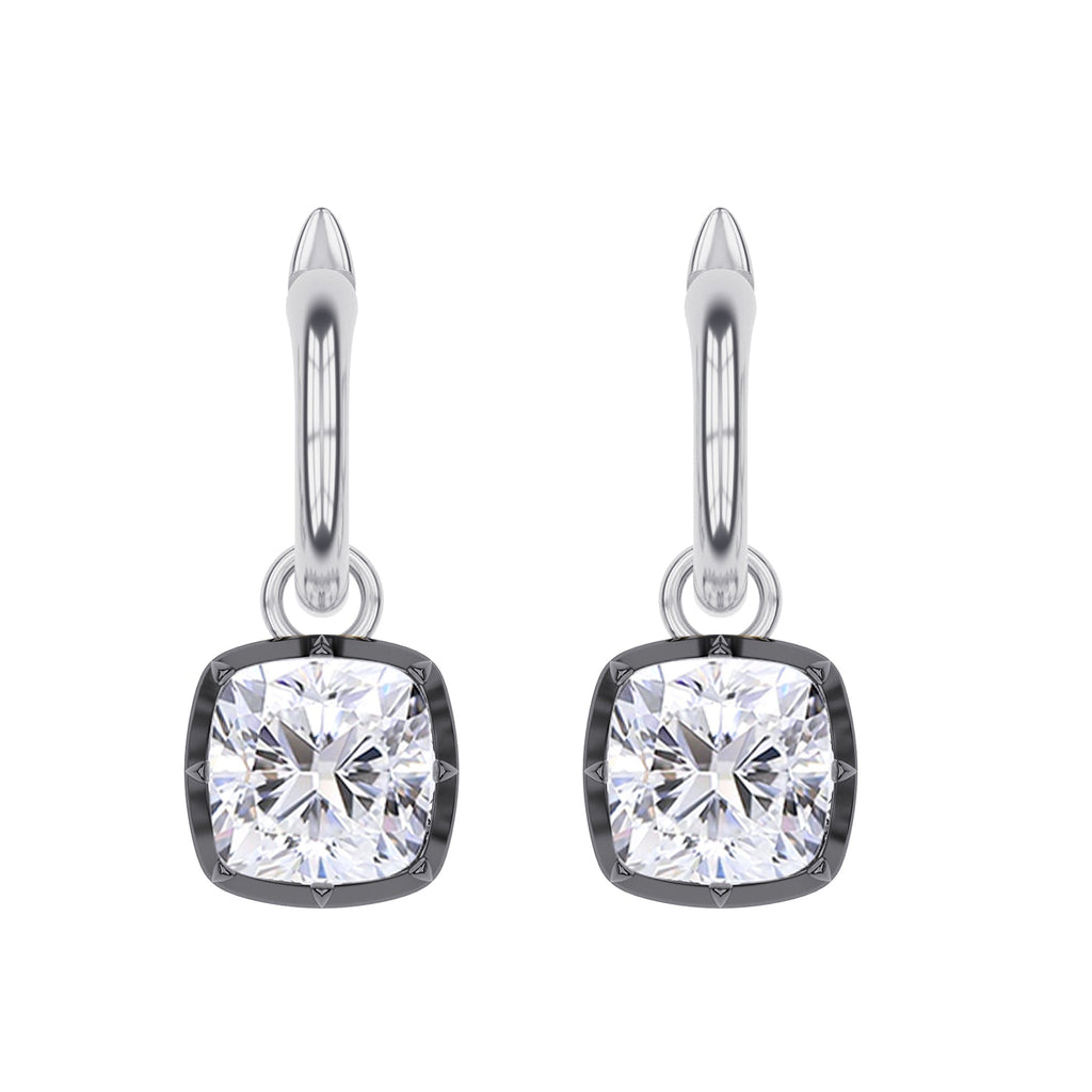 Hoop Earrings For Women, Cushion Shape Lab Grown Diamond Two Tone Huggie Earring