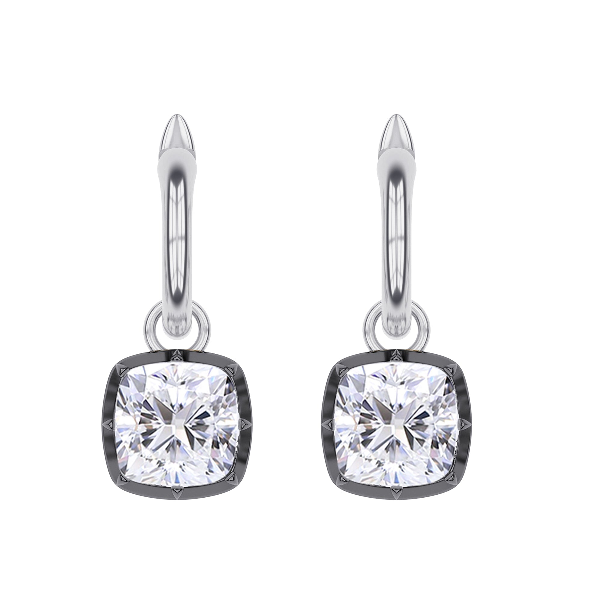 Hoop Earrings For Women, Cushion Shape Lab Grown Diamond Two Tone Huggie Earring