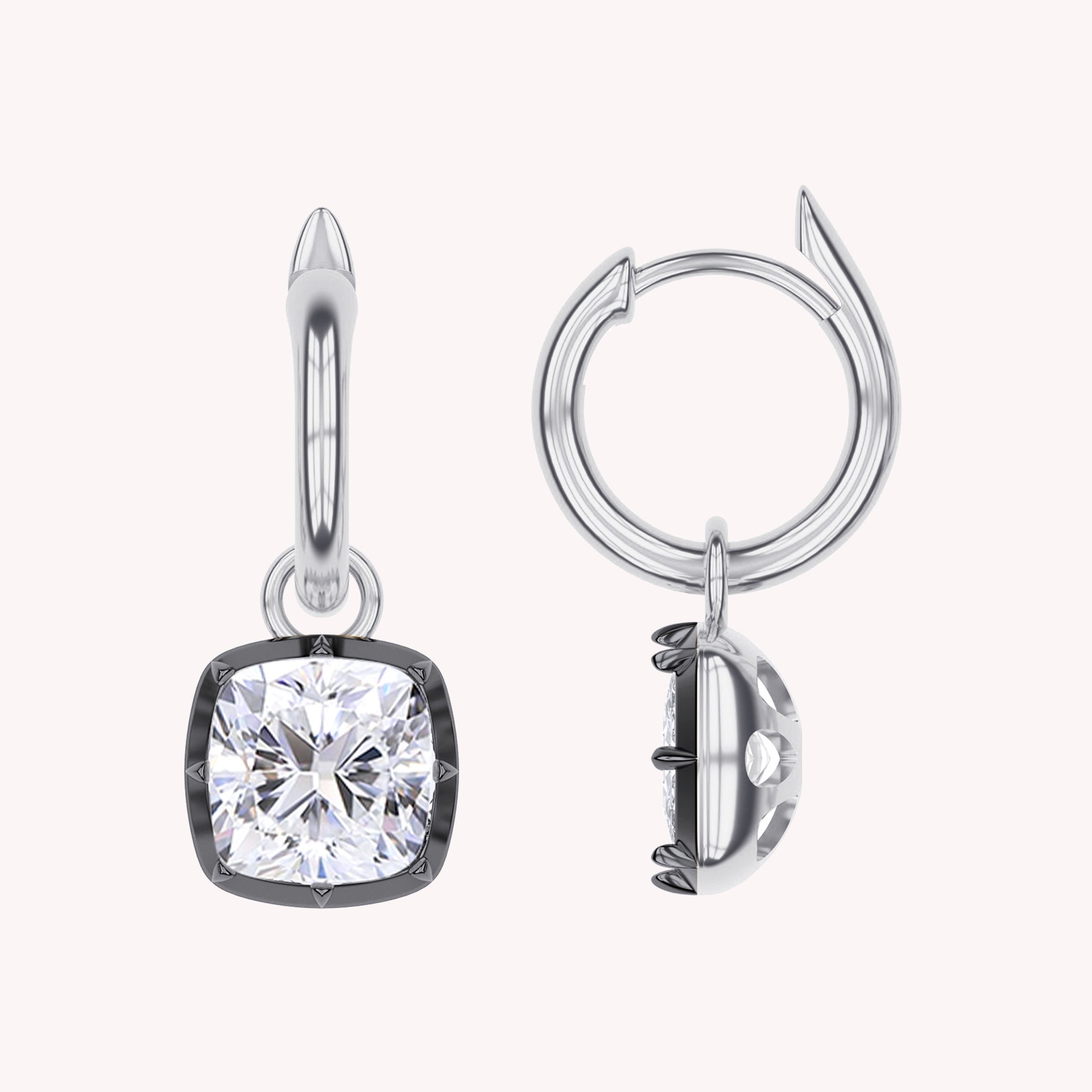Hoop Earrings For Women, Cushion Shape Lab Grown Diamond Two Tone Huggie Earring