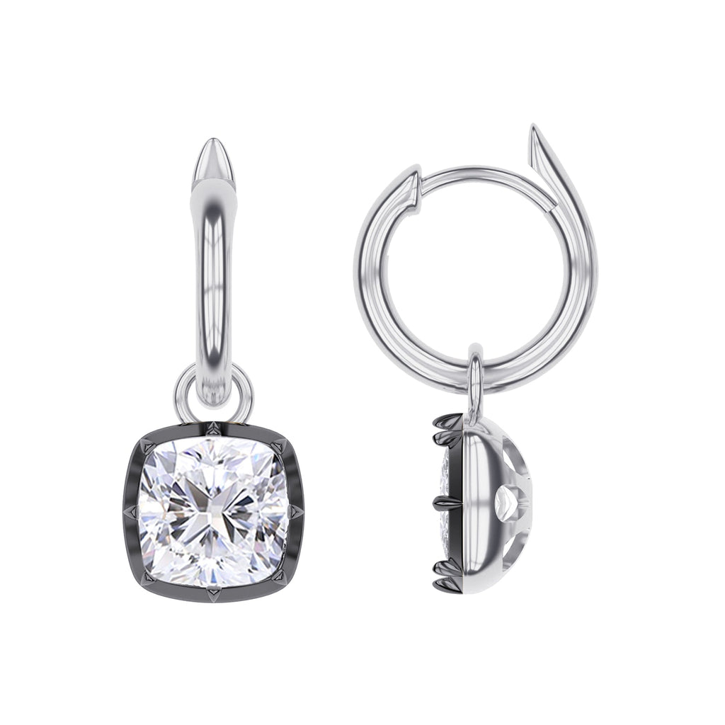 Hoop Earrings For Women, Cushion Shape Lab Grown Diamond Two Tone Huggie Earring