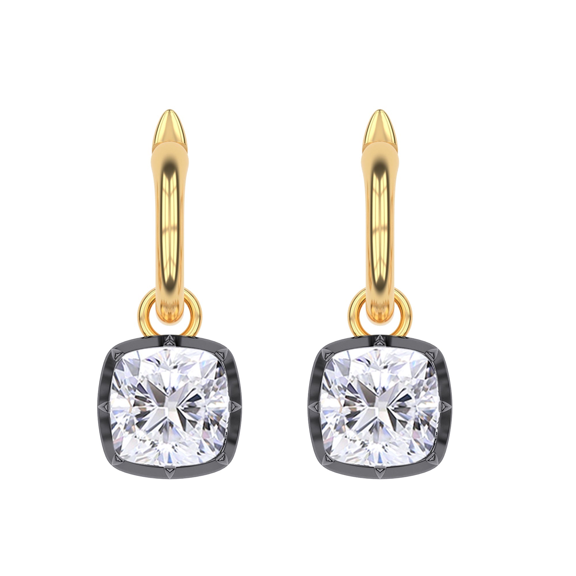 Hoop Earrings For Women, Cushion Shape Lab Grown Diamond Two Tone Huggie Earring