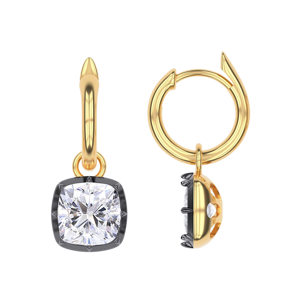 Hoop Earrings For Women, Cushion Shape Lab Grown Diamond Two Tone Huggie Earring
