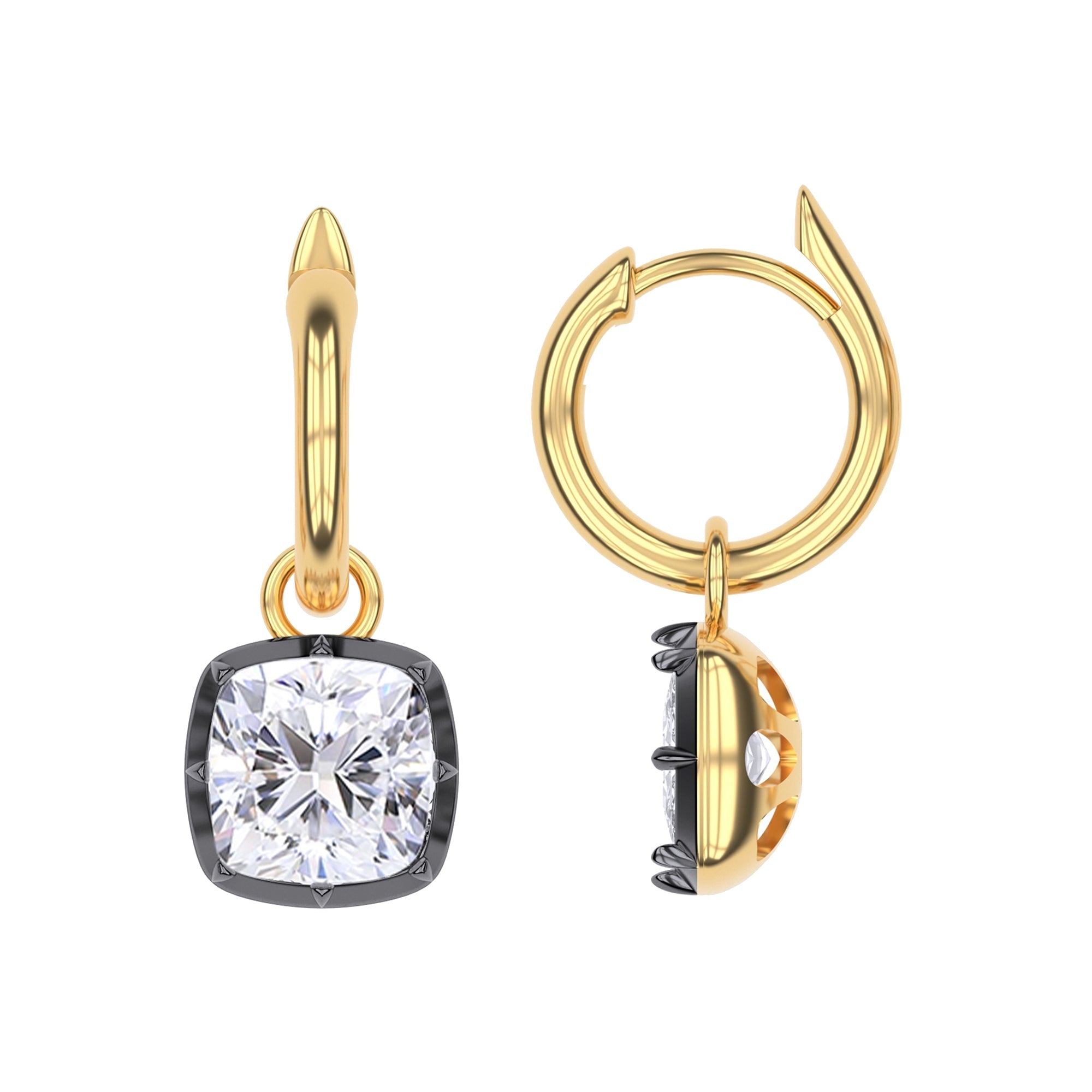 Hoop Earrings For Women, Cushion Shape Lab Grown Diamond Two Tone Huggie Earring