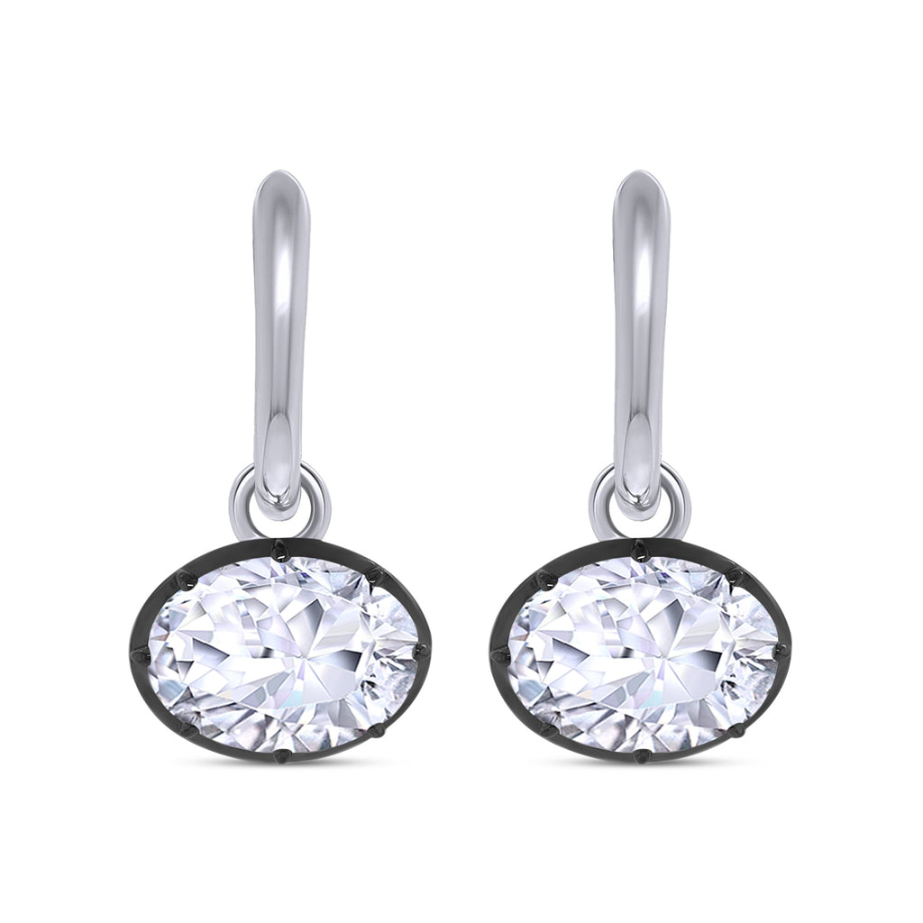 Huggie Earrings For Women, Oval or Heart Shape Lab Grown Diamond Two Tone Huggie Earring