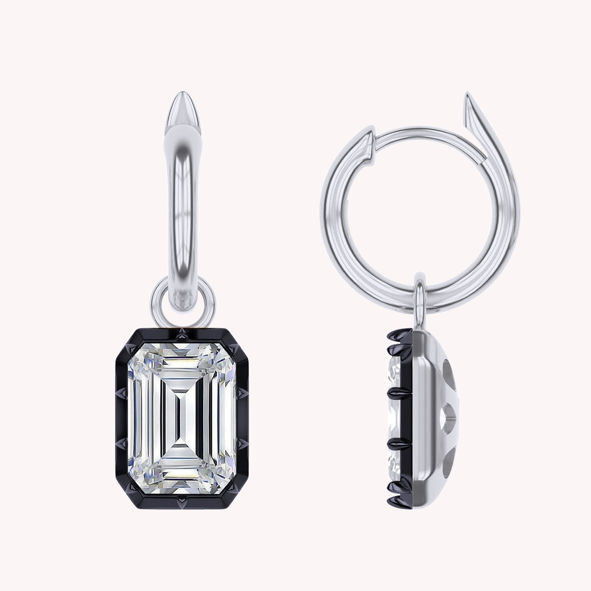 Hoop Earrings For Women, Radiant Shape Lab Grown Diamond Two Tone Huggie Earring