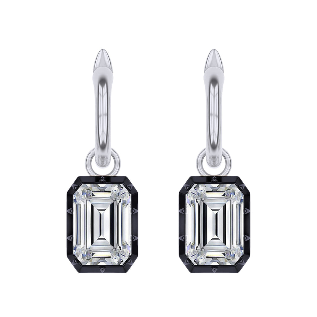 Hoop Earrings For Women, Radiant Shape Lab Grown Diamond Two Tone Huggie Earring
