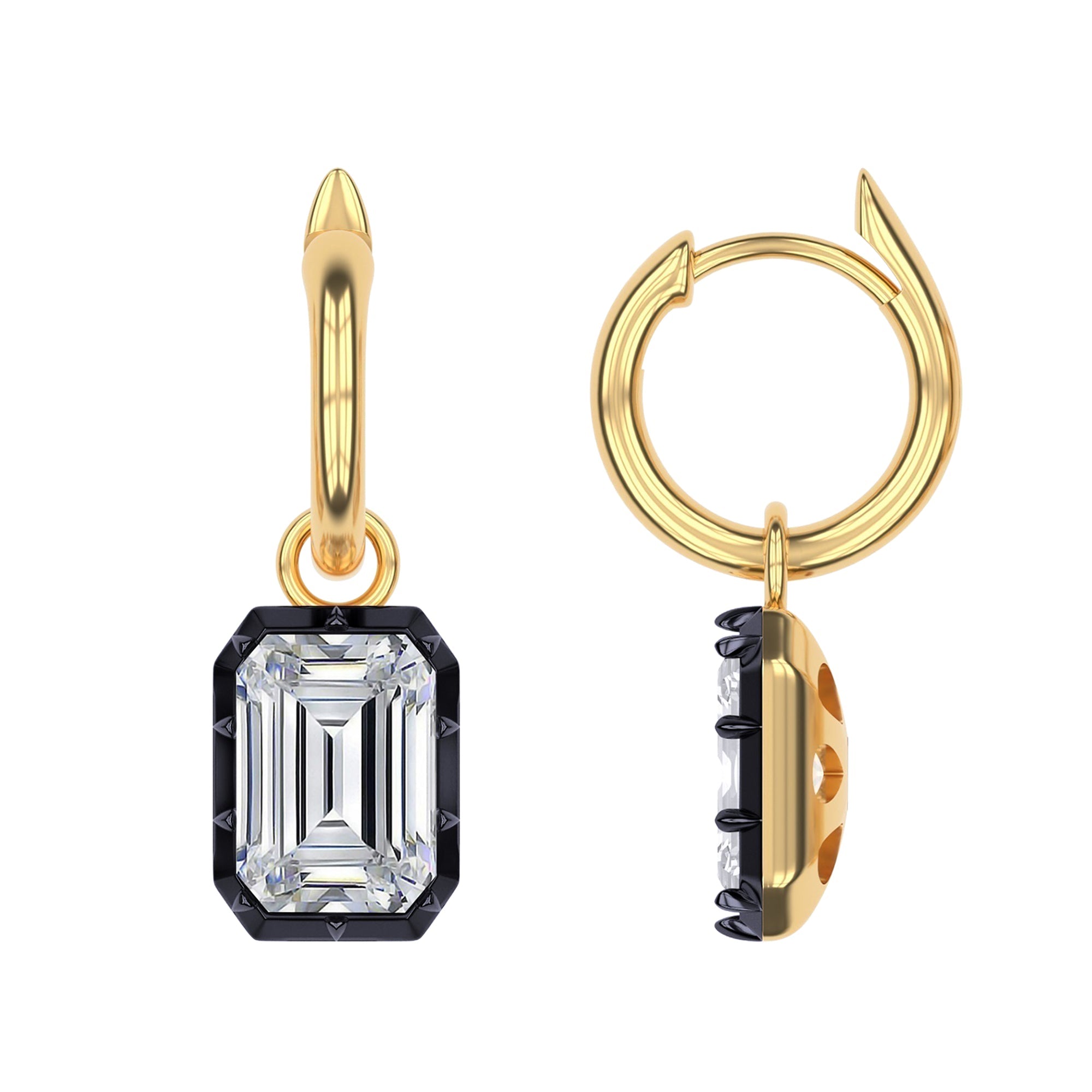 Hoop Earrings For Women, Radiant Shape Lab Grown Diamond Two Tone Huggie Earring