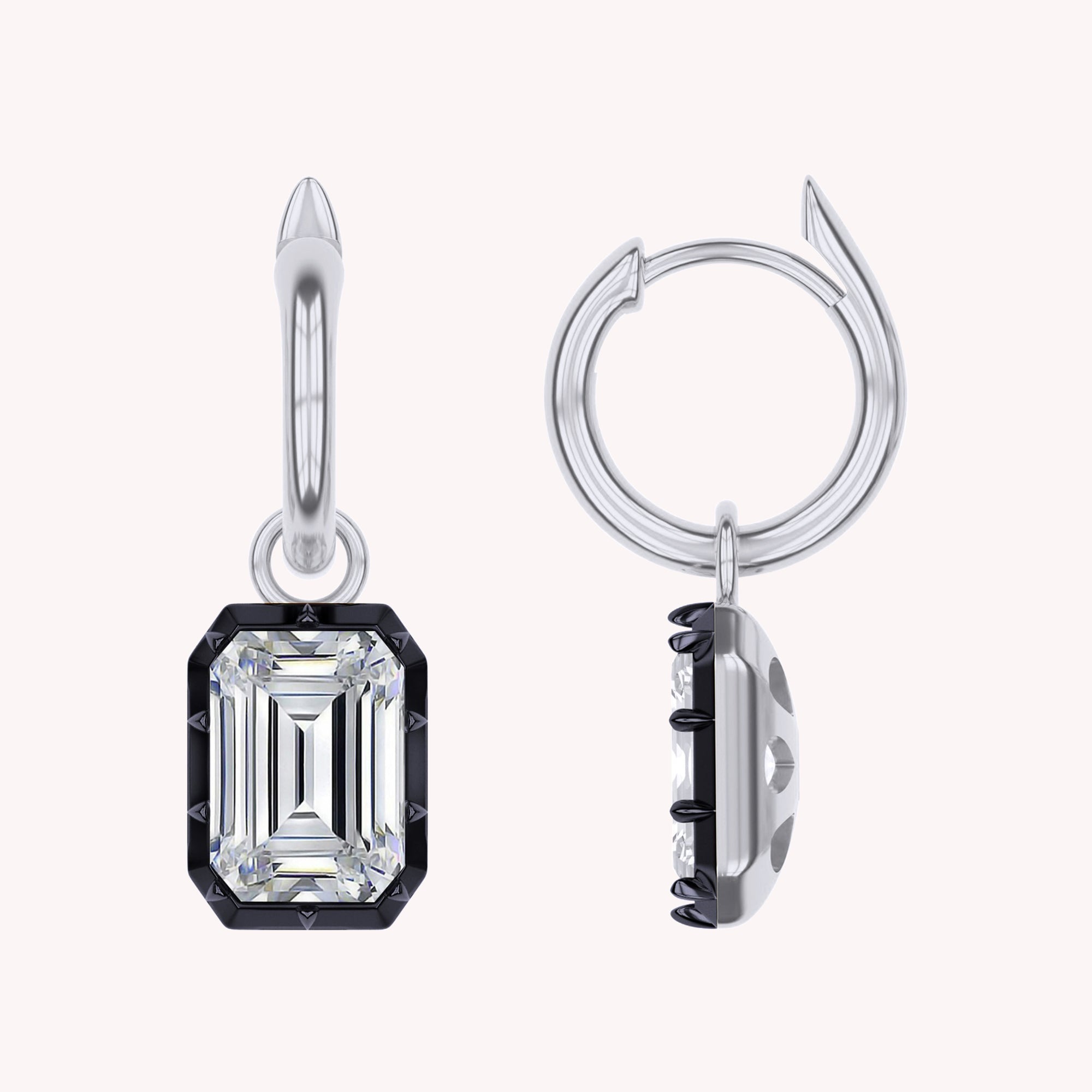 Hoop Earrings For Women, Radiant Shape Lab Grown Diamond Two Tone Huggie Earring