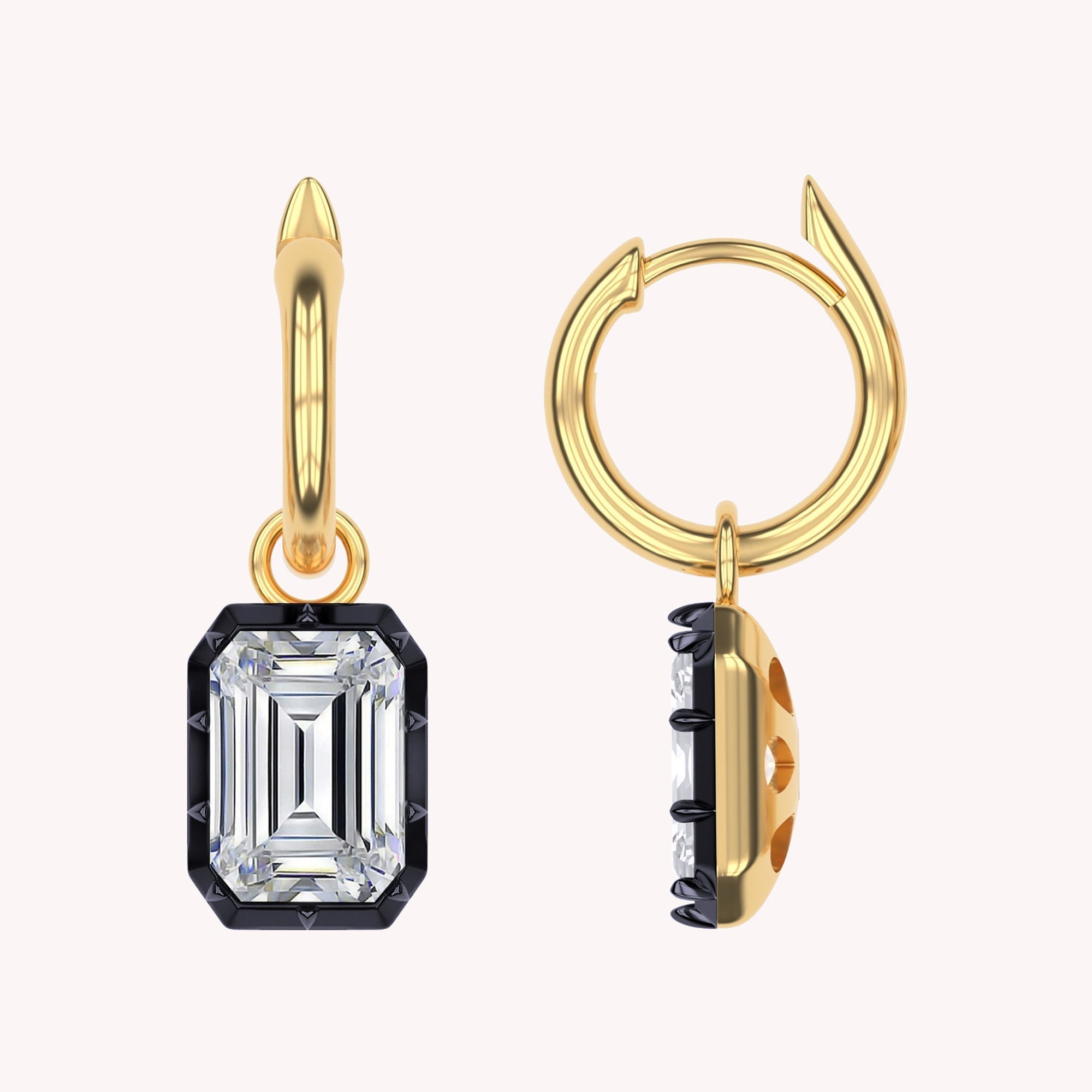 Hoop Earrings For Women, Radiant Shape Lab Grown Diamond Two Tone Huggie Earring