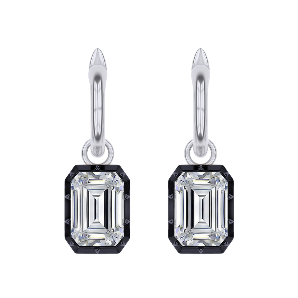 Hoop Earrings For Women, Radiant Shape Lab Grown Diamond Two Tone Huggie Earring