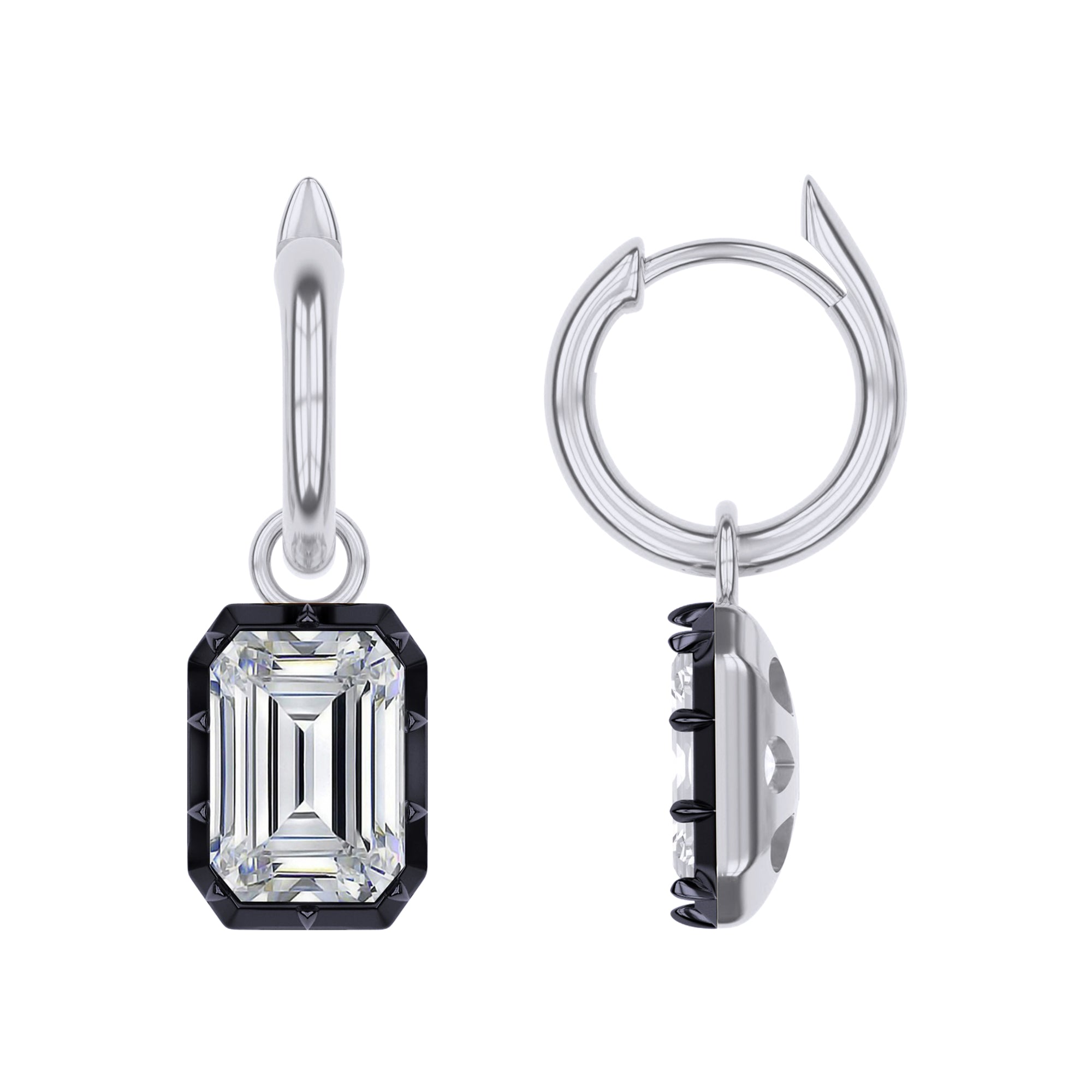 Hoop Earrings For Women, Radiant Shape Lab Grown Diamond Two Tone Huggie Earring