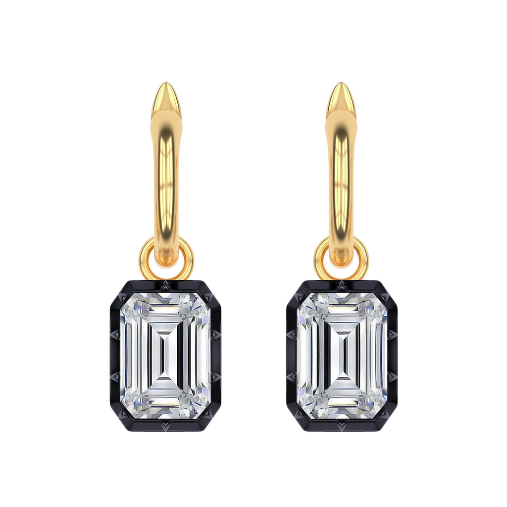 Hoop Earrings For Women, Radiant Shape Lab Grown Diamond Two Tone Huggie Earring