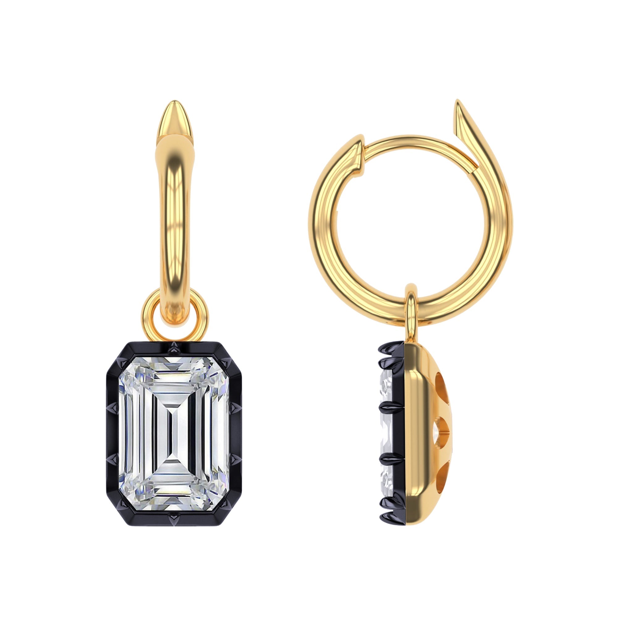 Hoop Earrings For Women, Radiant Shape Lab Grown Diamond Two Tone Huggie Earring