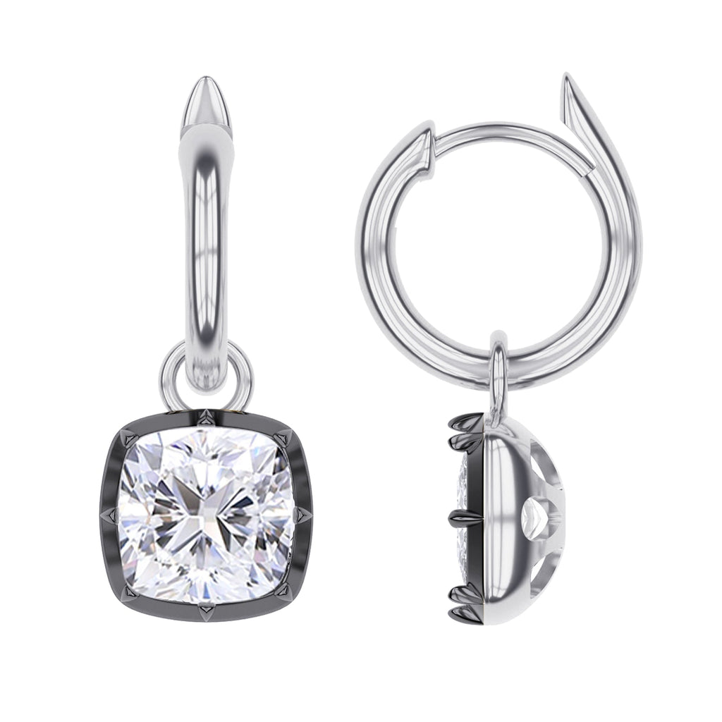 Hoop Earrings For Women, Cushion Shape Lab Grown Diamond Two Tone Huggie Earring