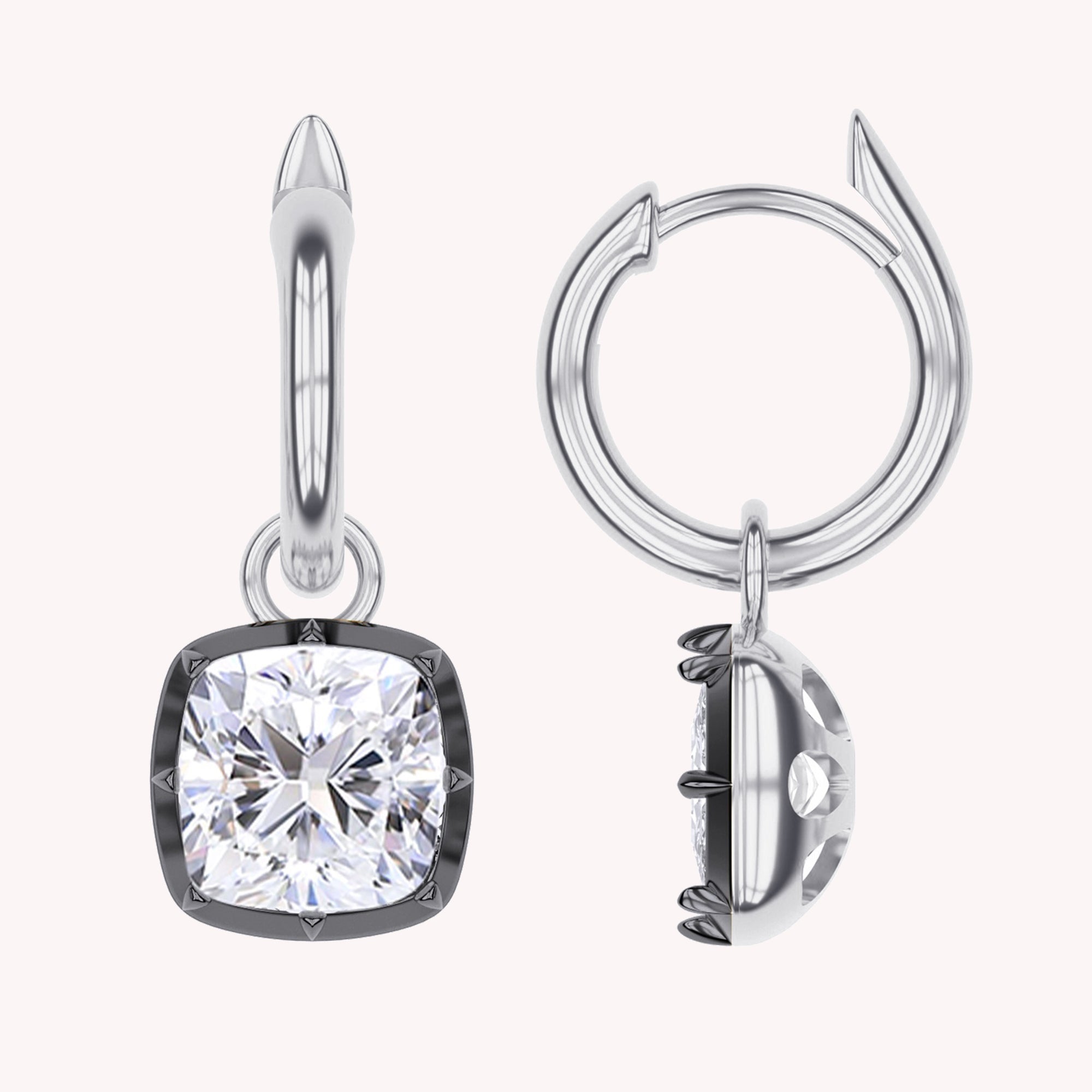 Hoop Earrings For Women, Cushion Shape Lab Grown Diamond Two Tone Huggie Earring