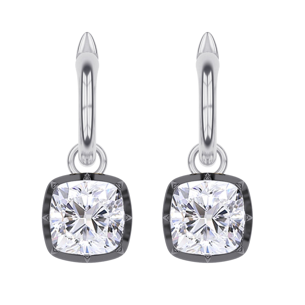 Hoop Earrings For Women, Cushion Shape Lab Grown Diamond Two Tone Huggie Earring
