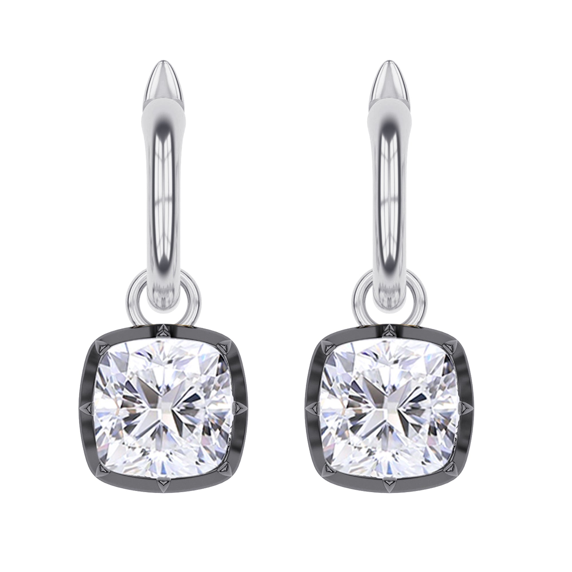 Hoop Earrings For Women, Cushion Shape Lab Grown Diamond Two Tone Huggie Earring