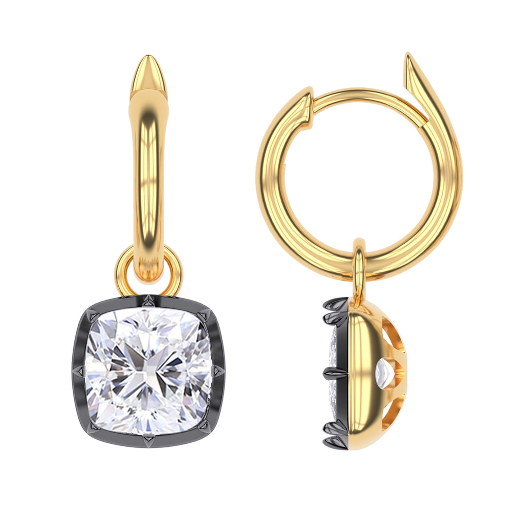 Hoop Earrings For Women, Cushion Shape Lab Grown Diamond Two Tone Huggie Earring