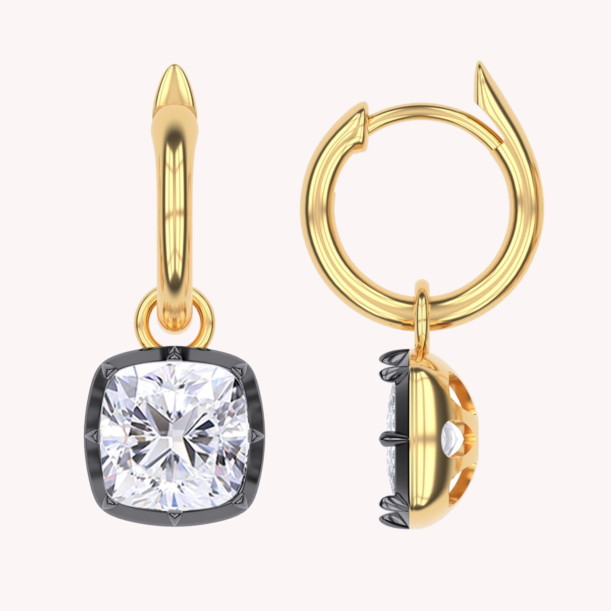 Hoop Earrings For Women, Cushion Shape Lab Grown Diamond Two Tone Huggie Earring