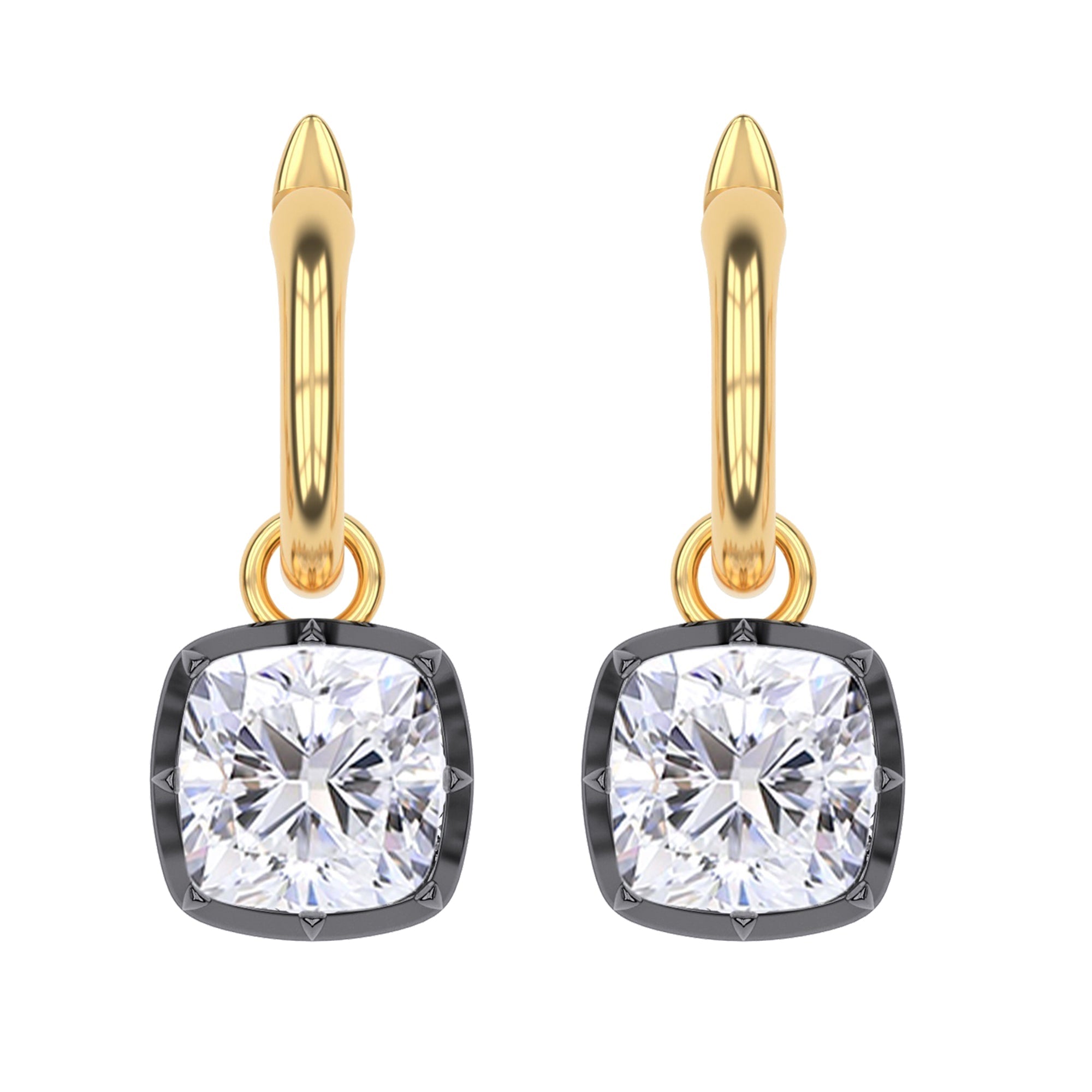 Hoop Earrings For Women, Cushion Shape Lab Grown Diamond Two Tone Huggie Earring