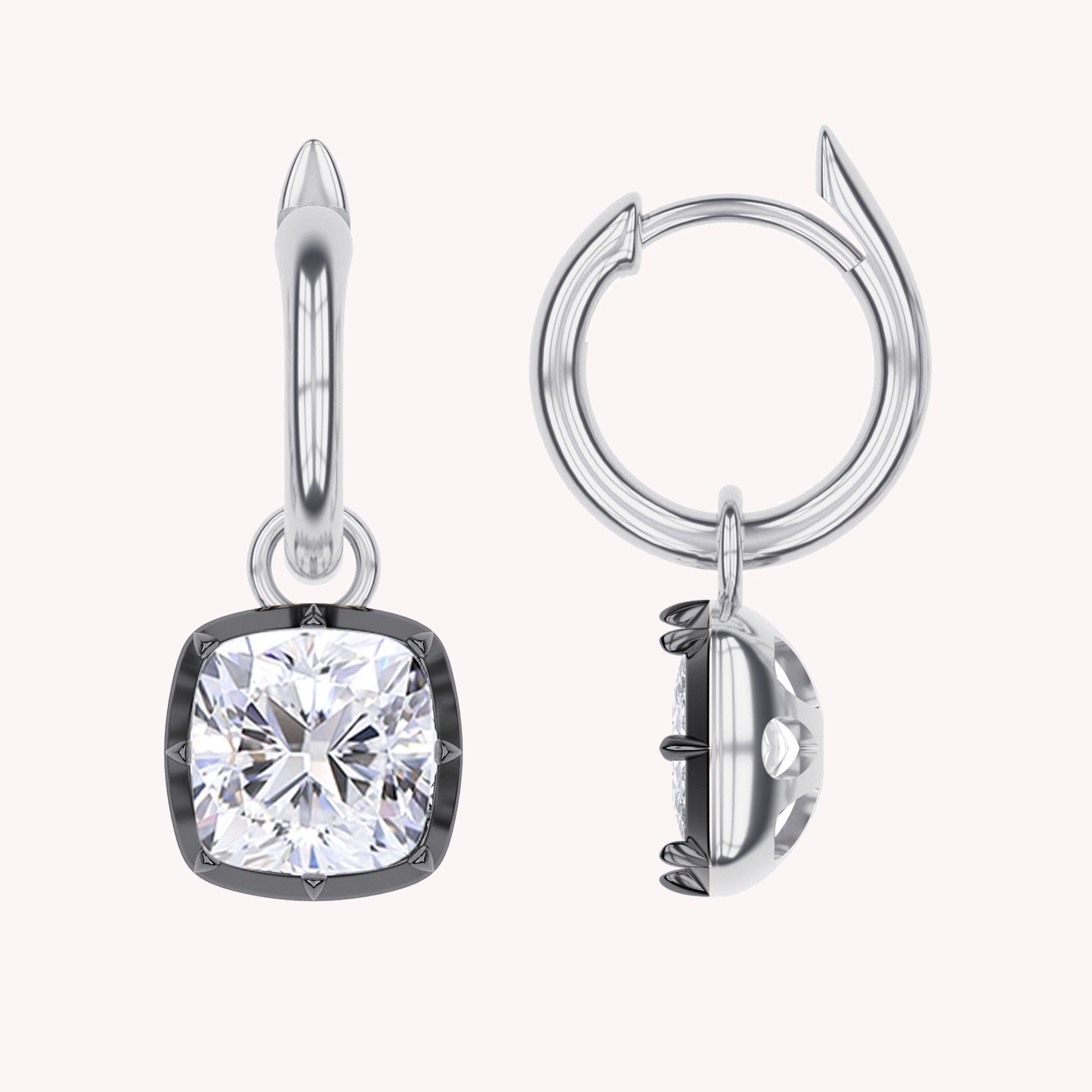 Hoop Earrings For Women, Cushion Shape Lab Grown Diamond Two Tone Huggie Earring