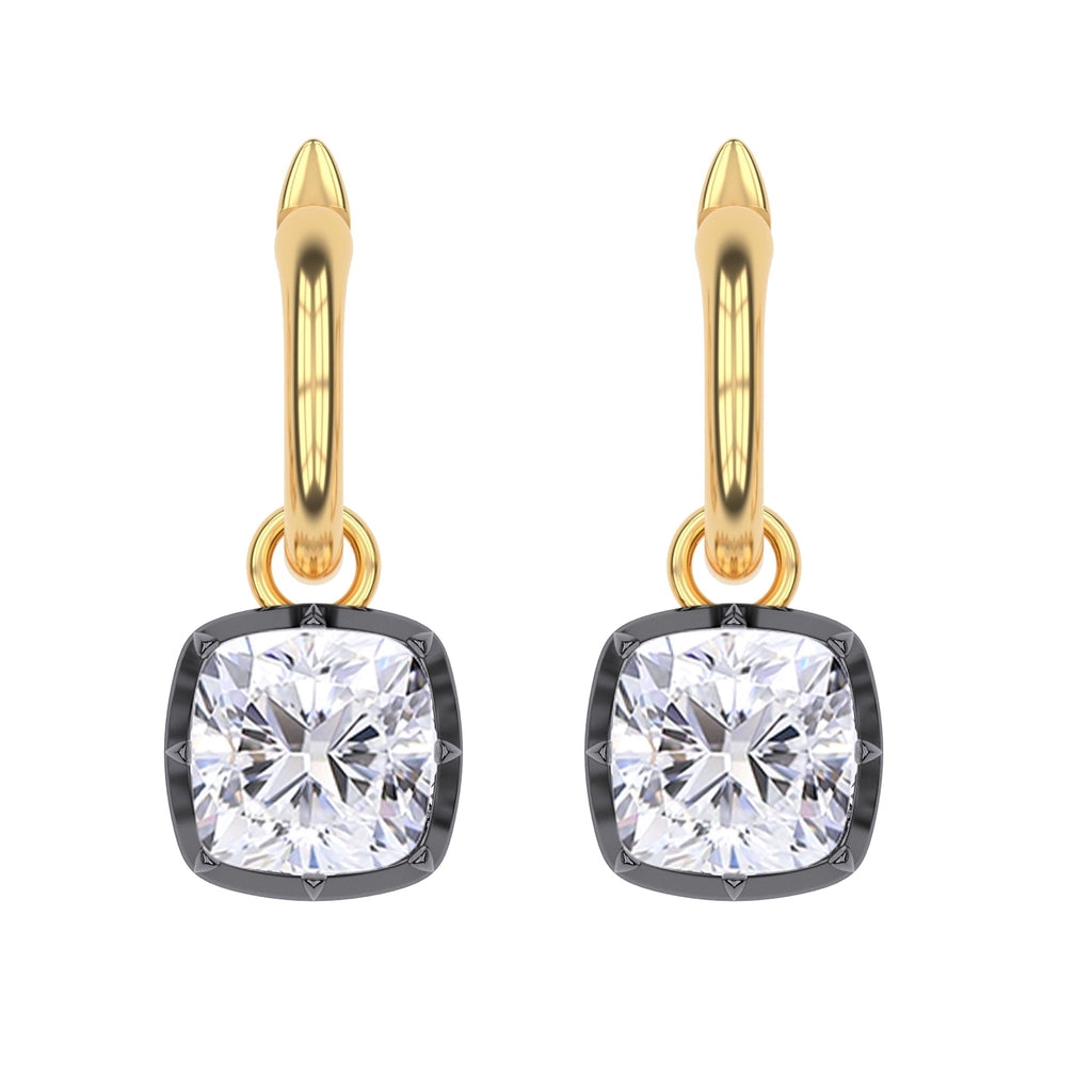 Hoop Earrings For Women, Cushion Shape Lab Grown Diamond Two Tone Huggie Earring