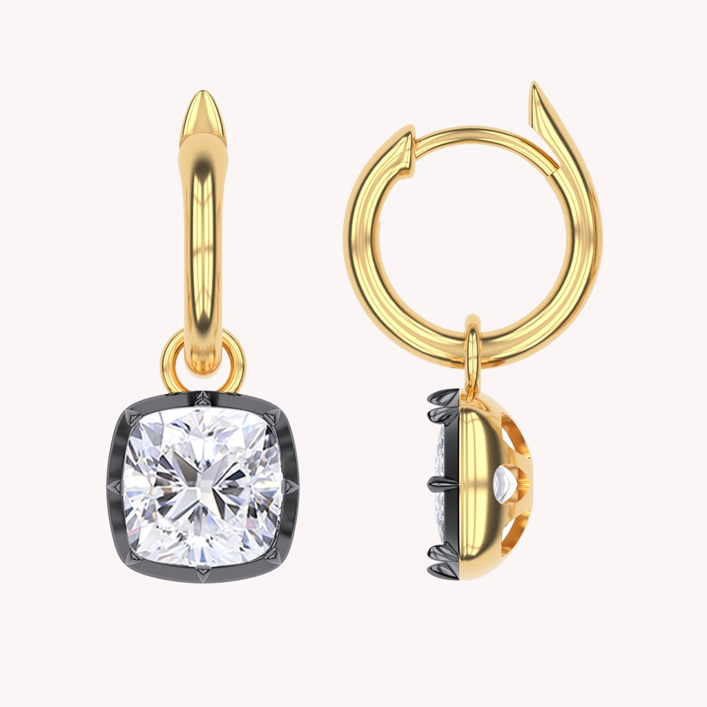 Hoop Earrings For Women, Cushion Shape Lab Grown Diamond Two Tone Huggie Earring
