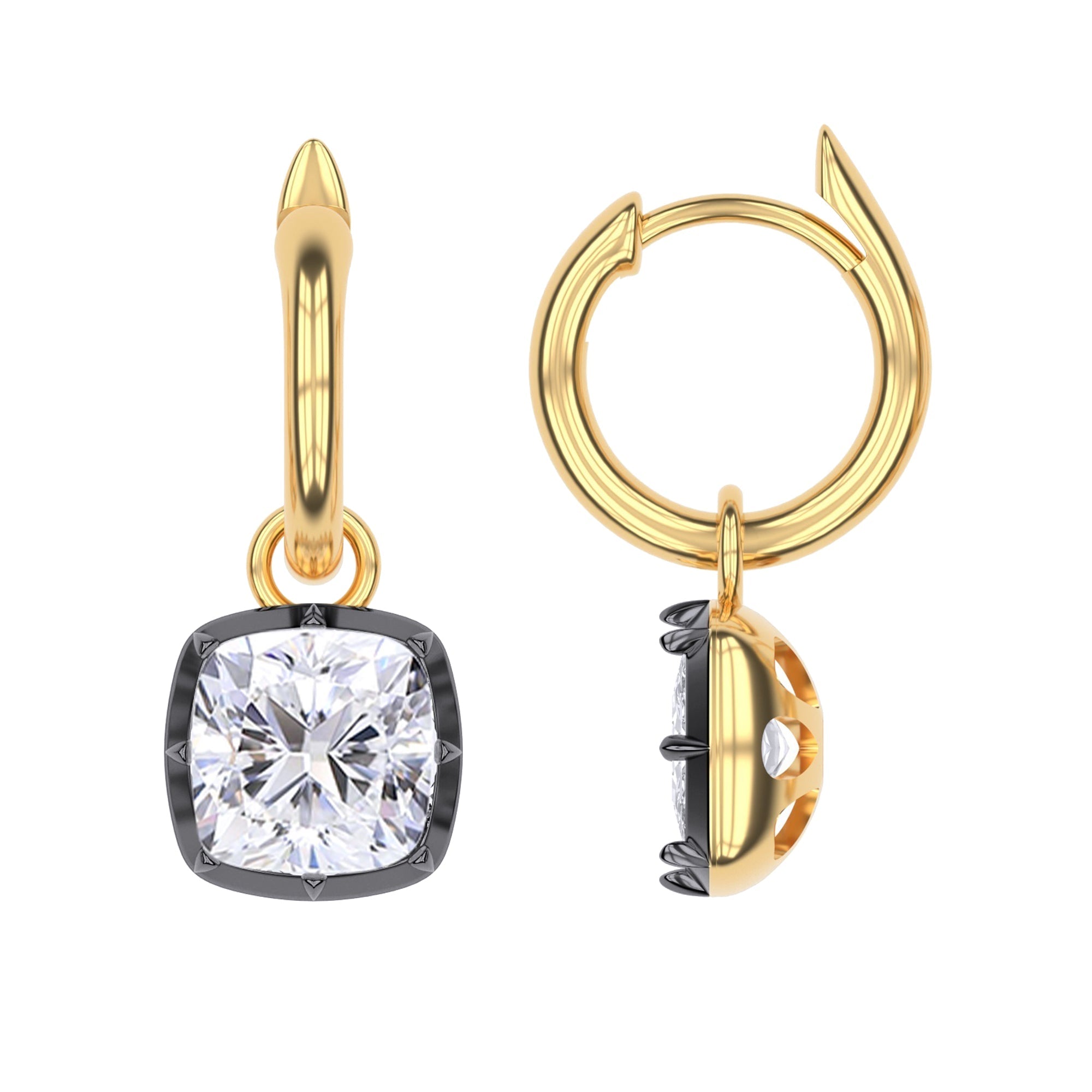 Hoop Earrings For Women, Cushion Shape Lab Grown Diamond Two Tone Huggie Earring
