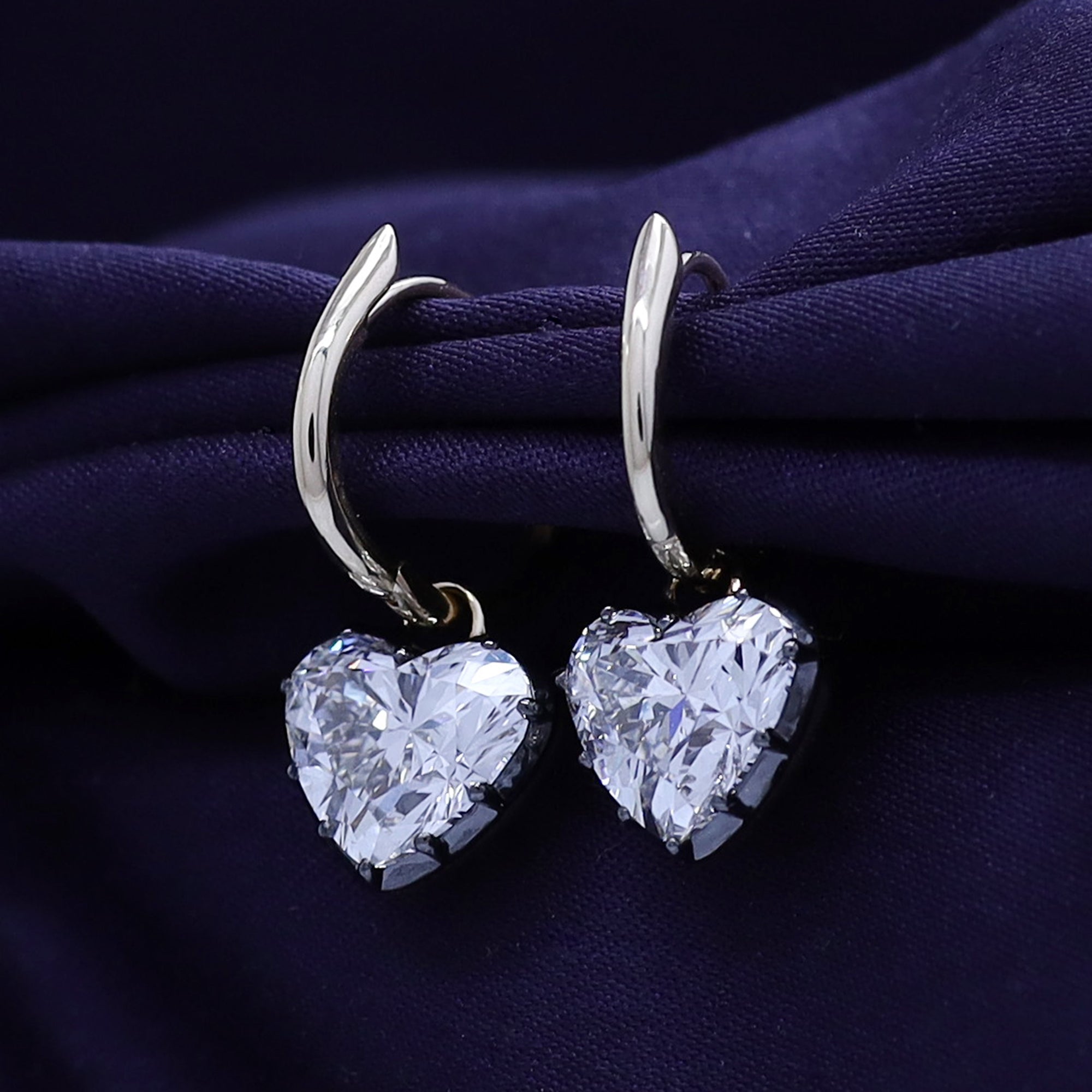 Huggie Earrings For Women, Oval or Heart Shape Lab Grown Diamond Two Tone Huggie Earring