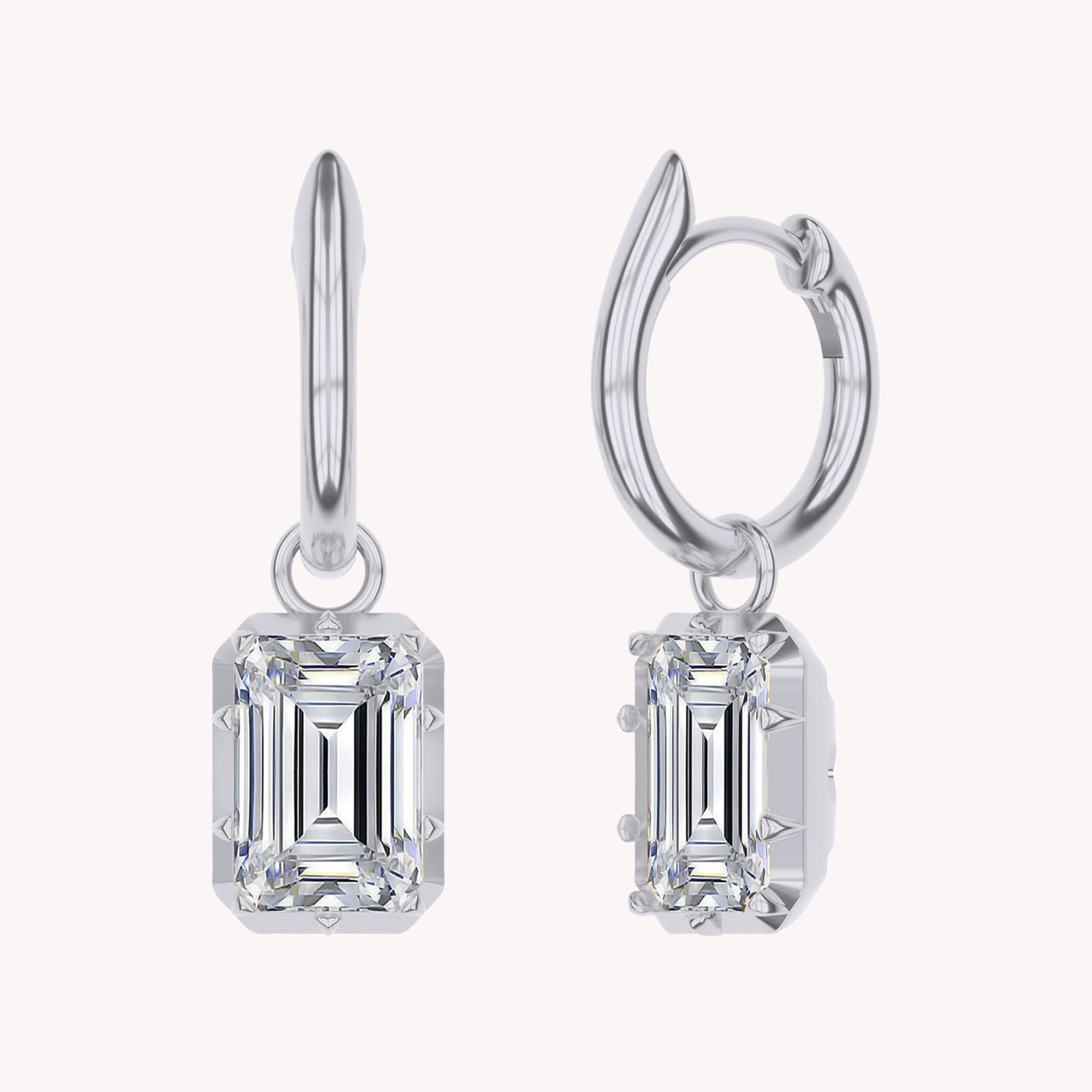 Hoop Earrings For Women, Emerald Shape Lab Grown Diamond Huggie Earring